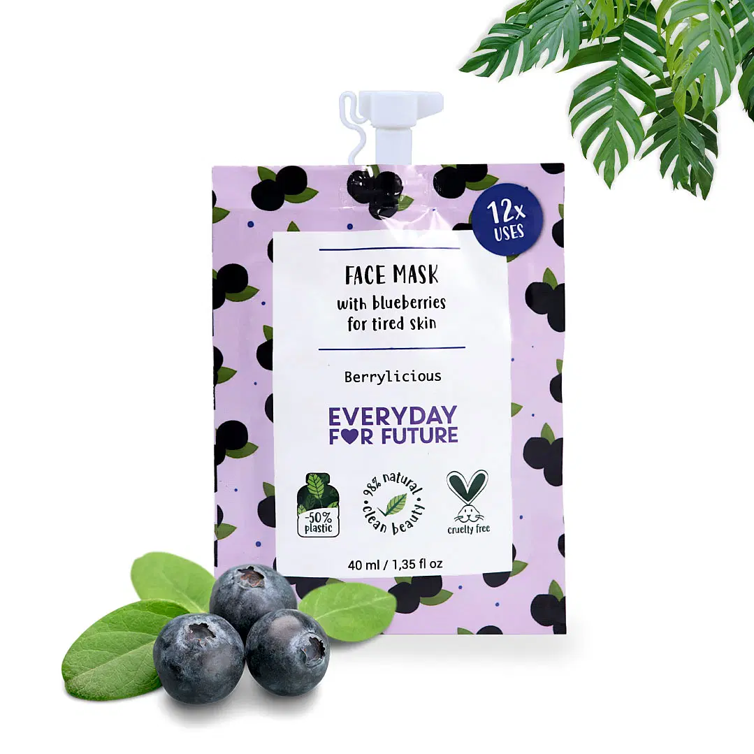 Firming Blueberry Face Mask for Vitality & Anti-Aging, Vegan, 98% Natural, 12 Uses
