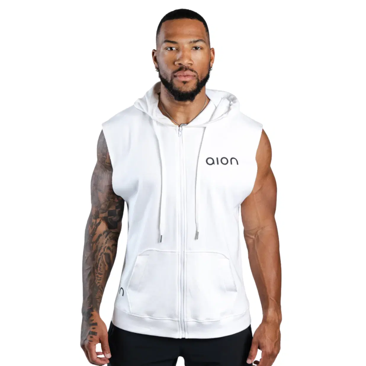 Men’s Oversized Zip Up Hoodie – Black & White Cotton Activewear