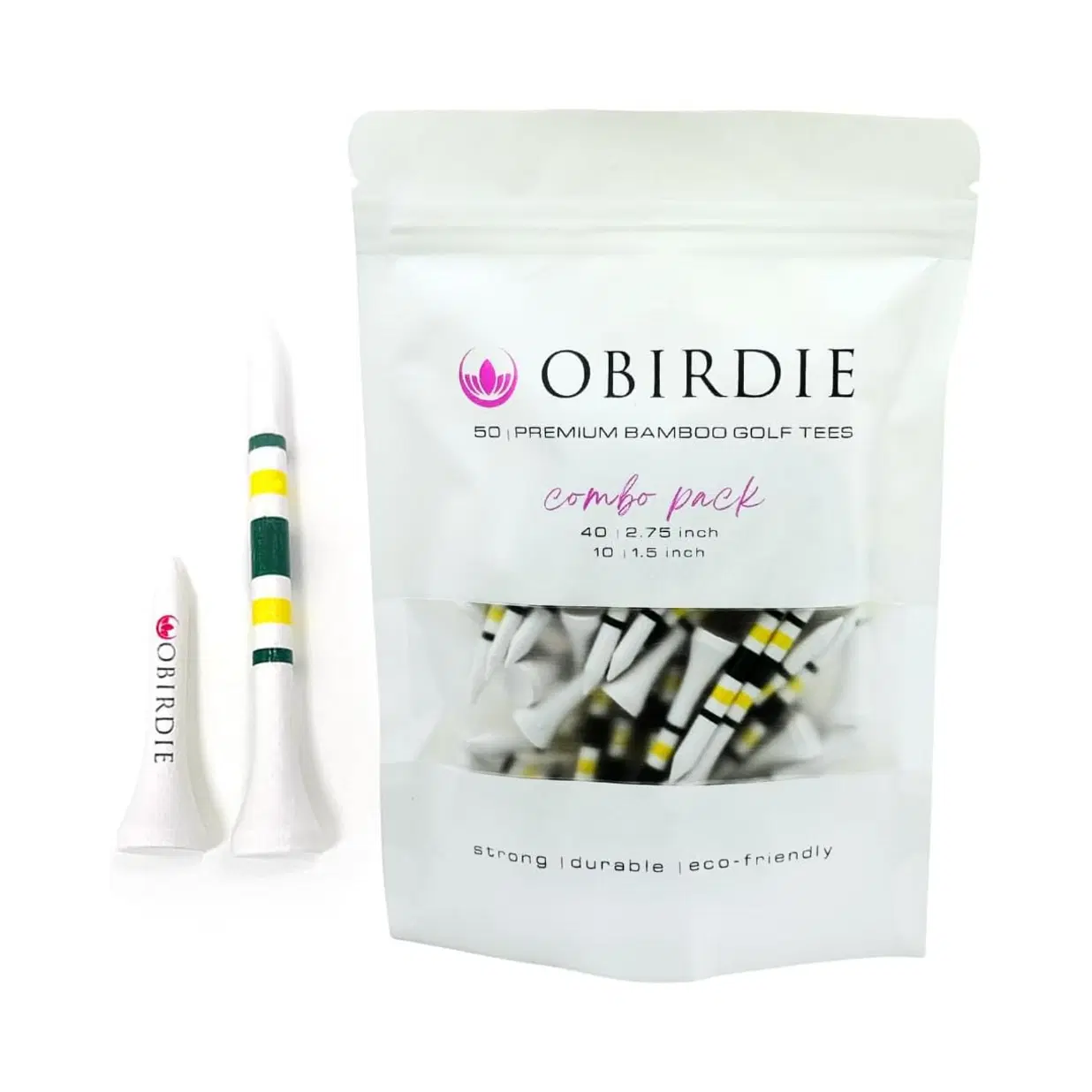 Bamboo Golf Tees | Combo Pack of 50 | 2.75 & 1.5 Inch Golf Tees | Premium Golf Tees | Eco-Friendly, Durable & Strong | Womens Golf Tees | Golf Tees 2 3/4 | Golf Tees Bulk | Golf Accessories for Women Green & Yellow