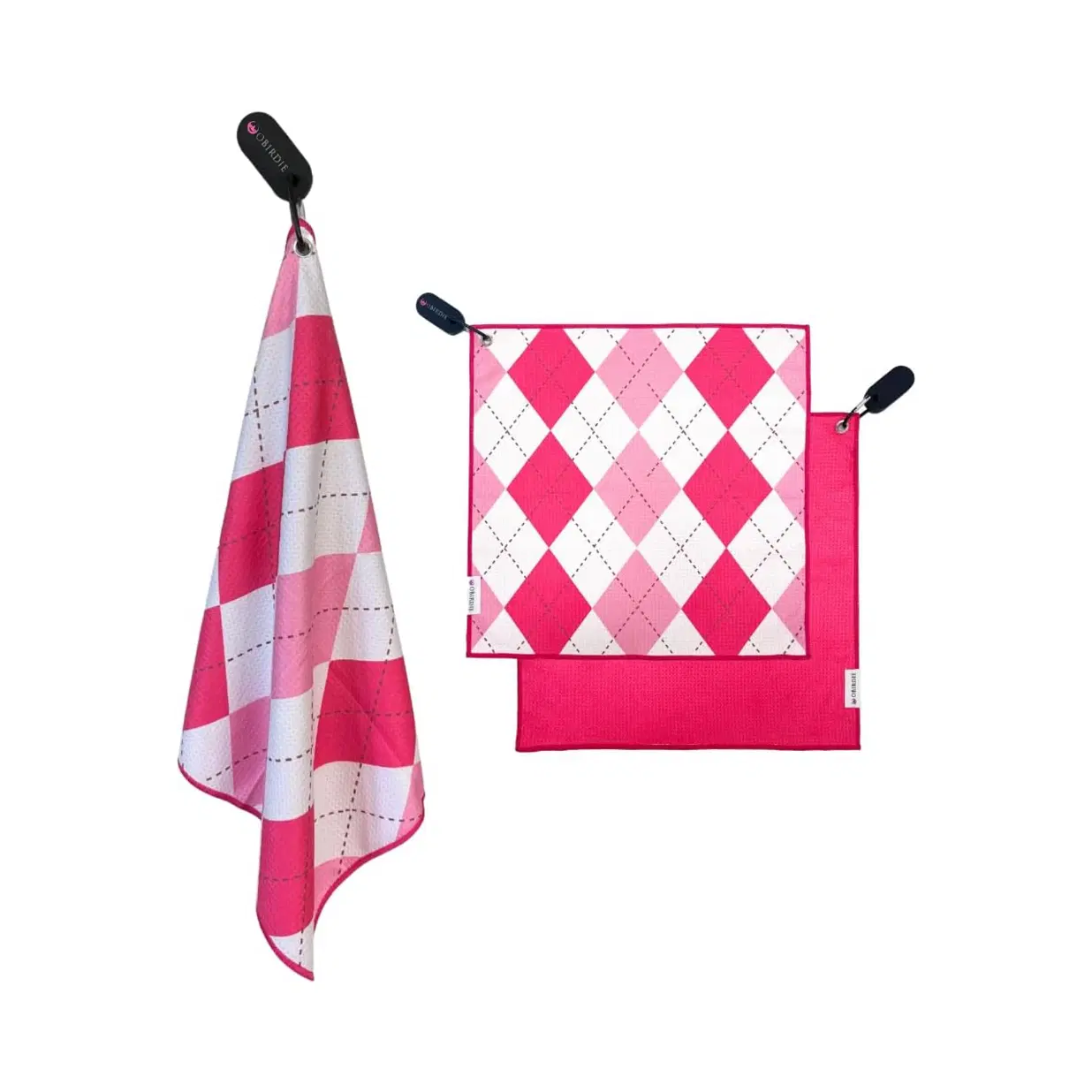 Magnetic Golf Towel | 18 x 18 in. Golf Towels for Golf Bags | Waffle Microfiber Golf Towels with Detachable Clip | Womens Golf Towel Fun Designs | Must Have Golf Accessories for Women | Pink Argyle