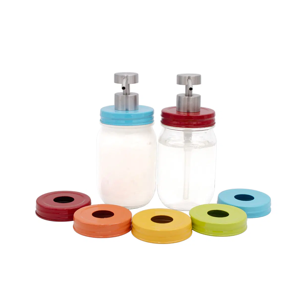 Painted Enamel Mason Jar Soap Dispenser Kit – Rust-Resistant Lid & Pump for Regular Mouth Jars – Colorful Bathroom & Kitchen Accessory with Customizable Tube Length