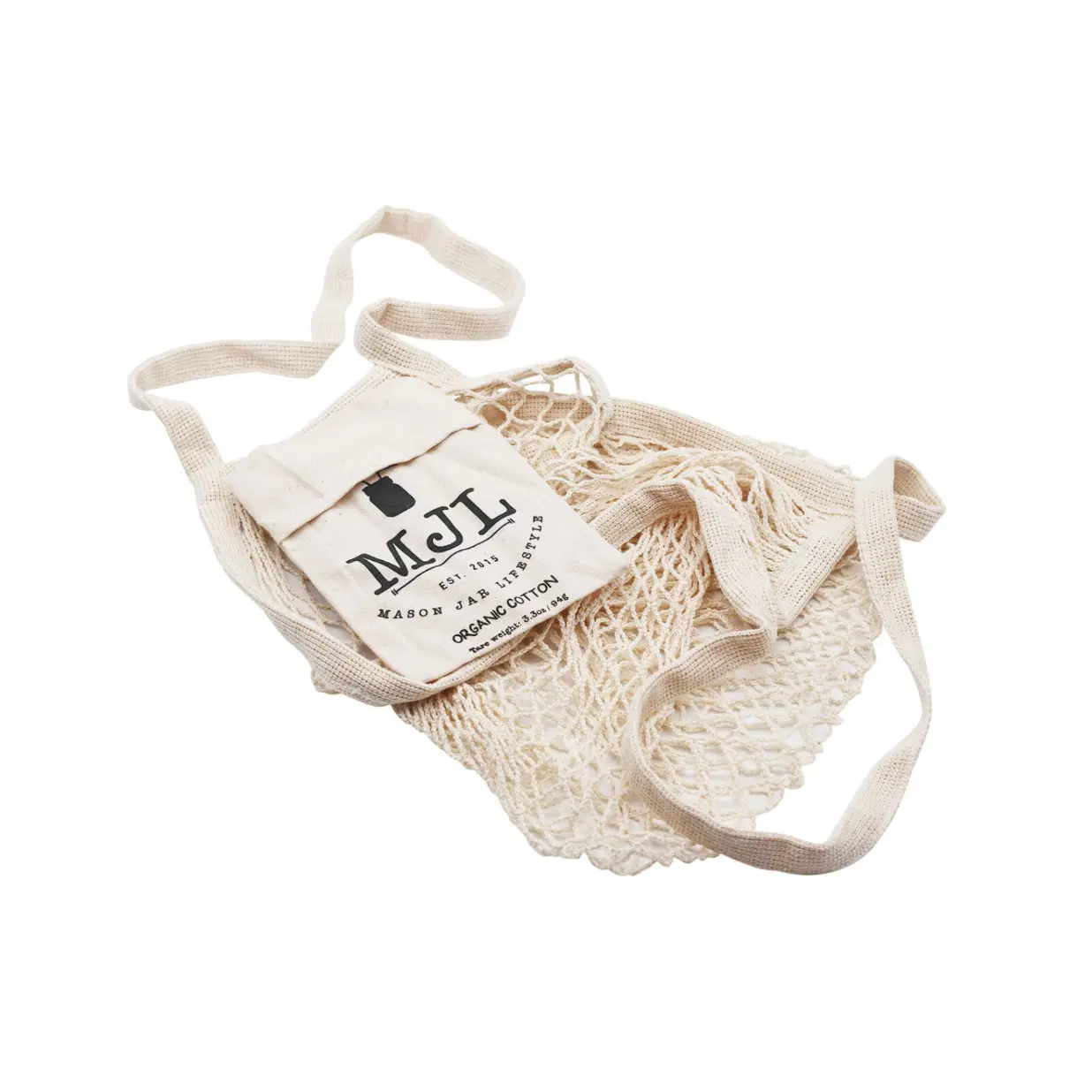Organic Cotton String Tote Bag with Pocket – Reusable Mesh Market Bag with 12" Handles & Internal Storage – Lightweight & Eco-Friendly