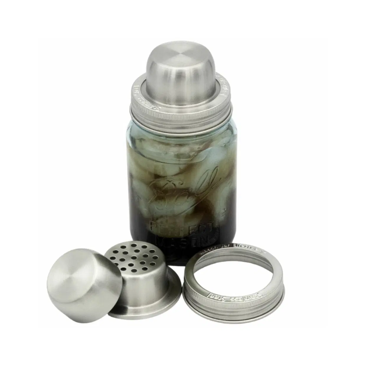 Mason Jar Cocktail Shaker Lid with Stainless Steel Band – Fits Regular Mouth Jars – Rust-Proof, Dishwasher Safe, W&P Design