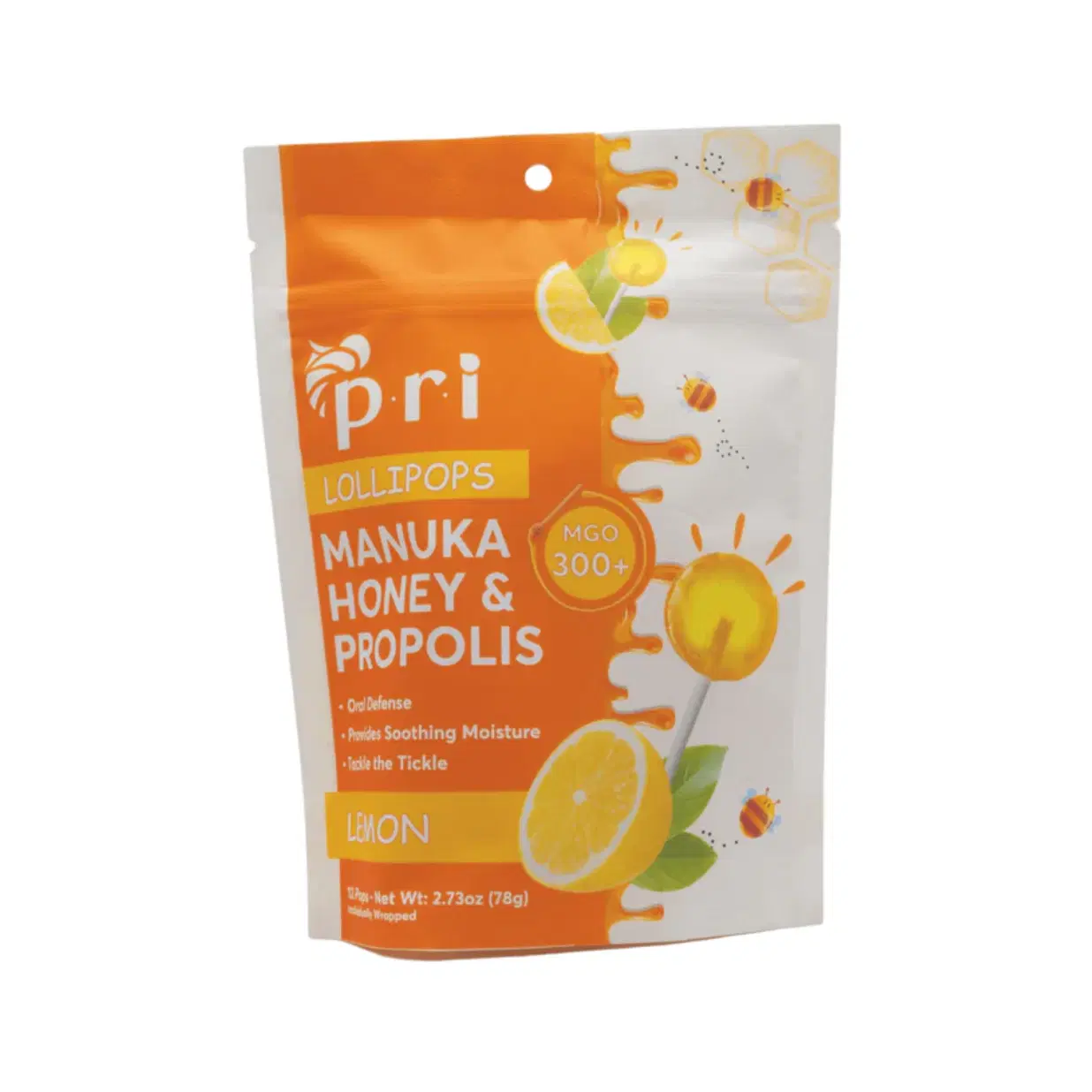 P.R.I Manuka Honey Lollipops with Propolis, Certified MGO 300+ - Throat Soothing, Lemon Flavor, (24 Lollipops, 5.46oz)