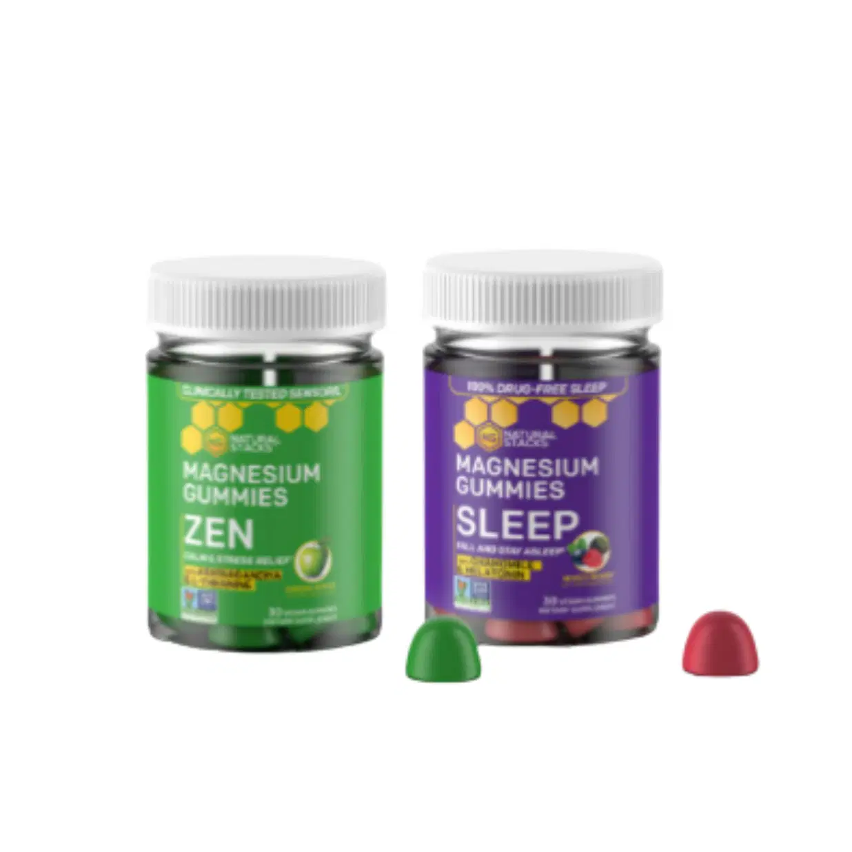 Natural Stacks Magnesium Gummies Bundle - Sleep Magnesium Gummies + Zen Magnesium Stress Gummies w/L-Theanine