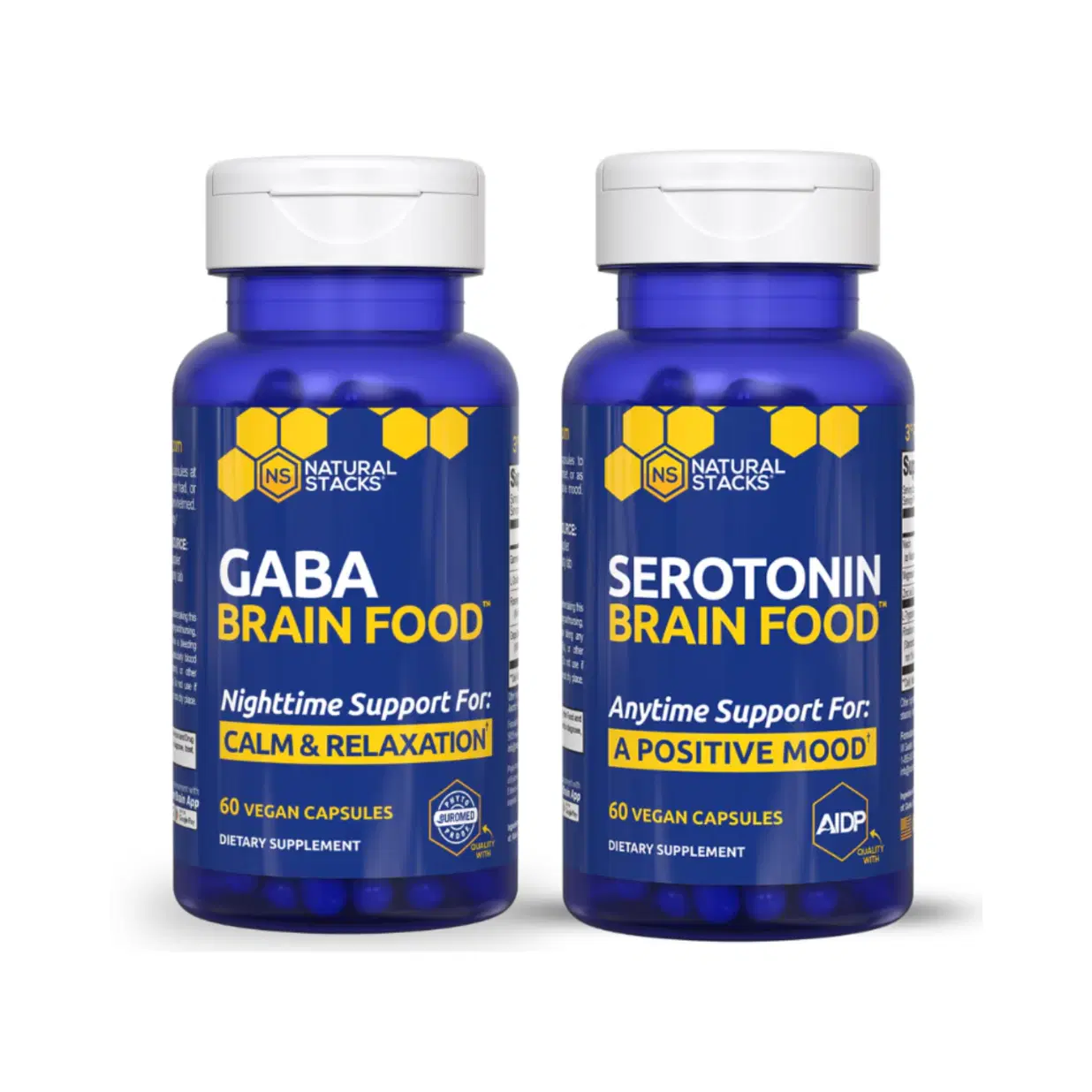 NATURAL STACKS Serotonin & GABA Brain Food Bundle - Promotes a Positive Mood & Calmness - 120 Pieces