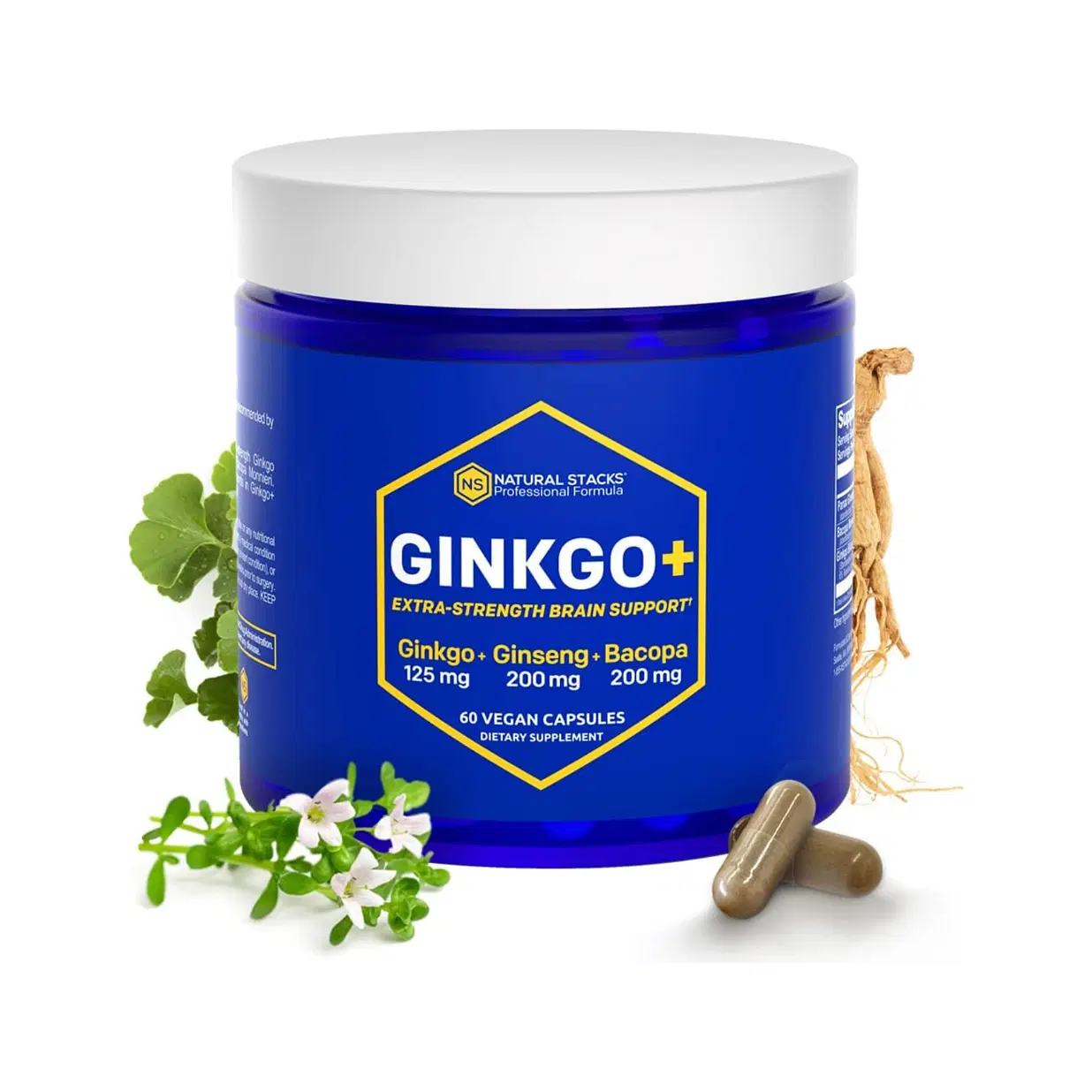NATURAL STACKS Ginkgo Biloba Supplements w/Panax Ginseng and Bacopa Monnieri - Focus Supplement for Mental Performance, Brain Supplements for Adults, 60 Ginkgo Biloba Capsules 60 Count (Pack of 1)