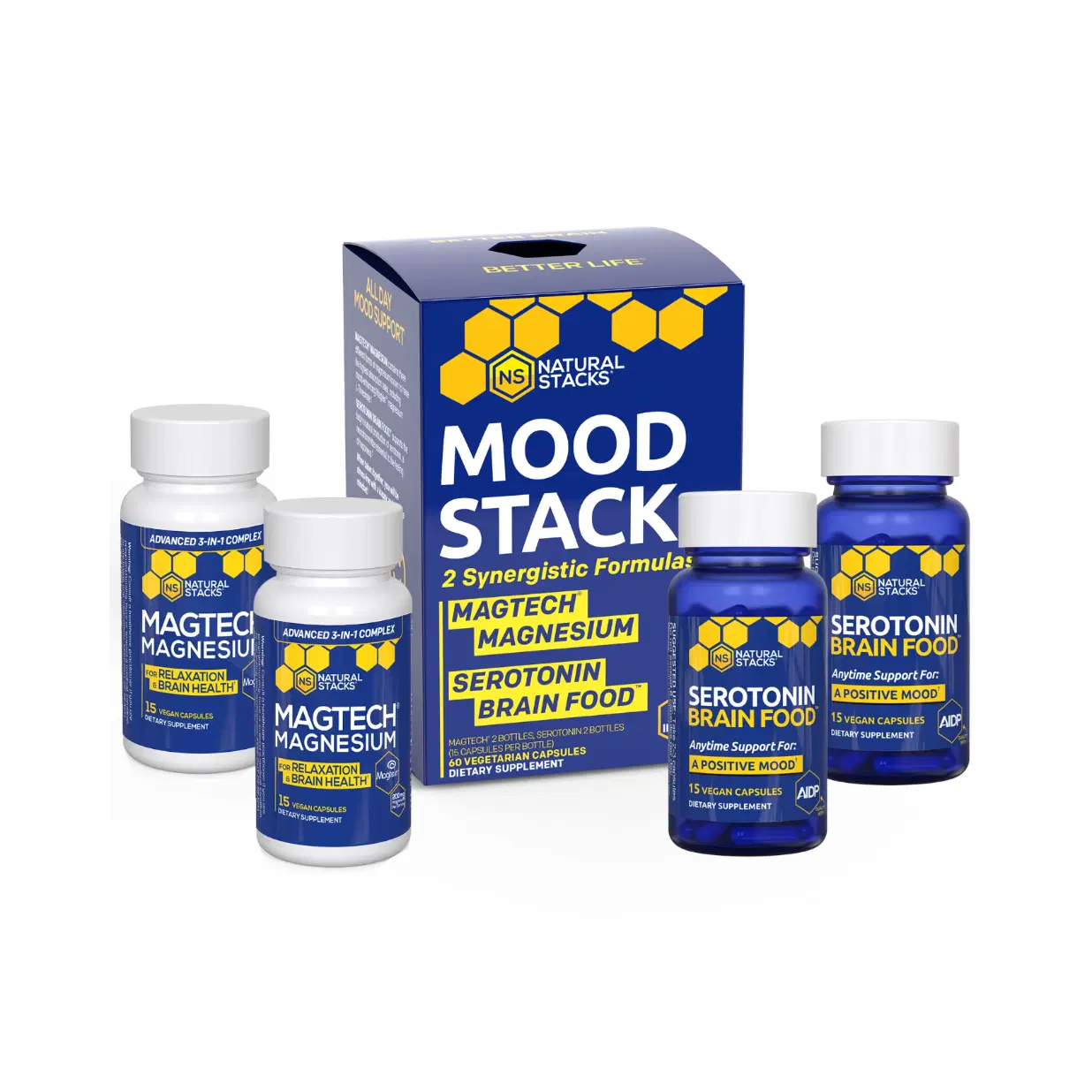 Natural Stacks - Mood Stack- MAGTECH Magnesium and Serotonin Brain Food - Supports Relaxation, Brain Health & a Positive Mood*