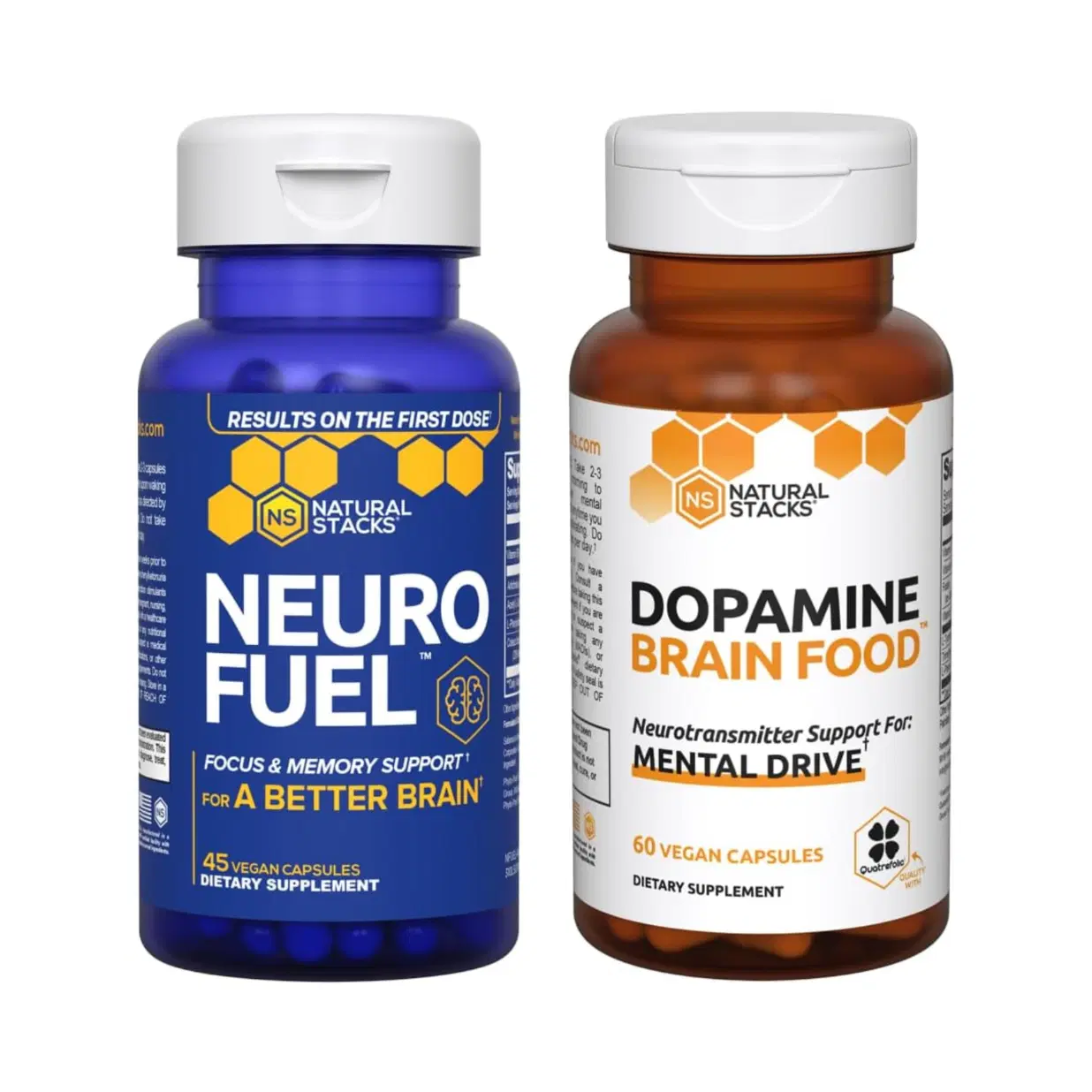 NATURAL STACKS Neurofuel Nootropic & Dopamine Brain Food Bundle - Memory, Motivation & Focus Supplements - 105 Vegan Capsules