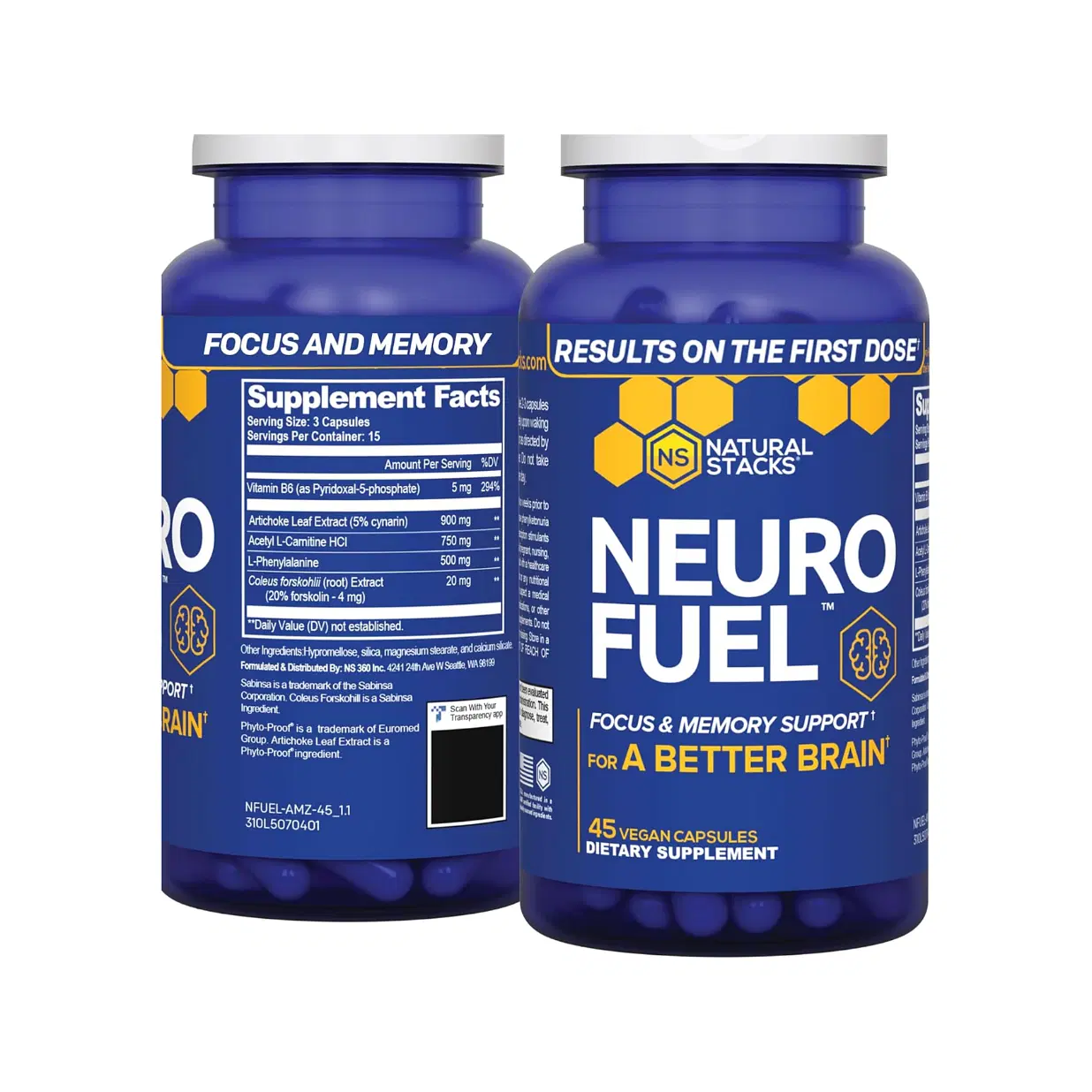 NATURAL STACKS NeuroFuel Brain Supplement & Focus Supplement - Improved Focus, Memory & Motivation - CILTEP Nootropics Brain Support Supplement Focus Pills & Energy Supplement (45ct) Capsule 45 Count (Pack of 1)