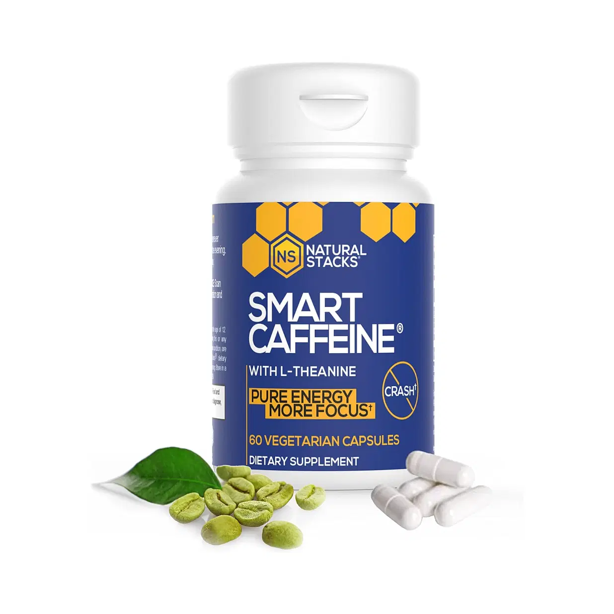 Natural Stacks Smart Caffeine Supplement 60ct - Instant Energy and Focus for Life School & Work - No Jitters and No Crash - Premium Sourced 100mg Caffeine from Coffee + 200mg L-Theanine from Green Tea