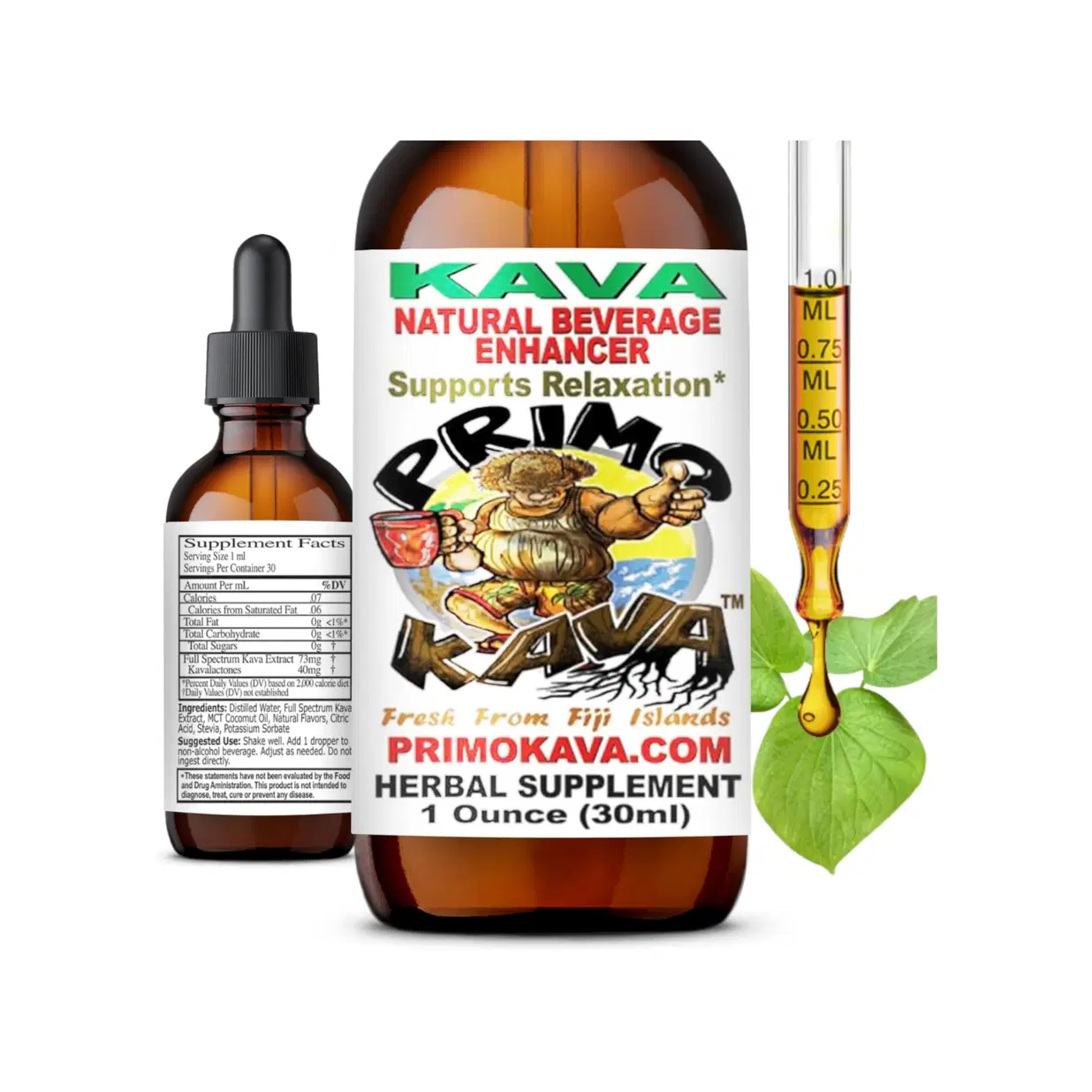 Kava Drops | Water Soluble Kava Extract | Concentrated Tincture Beverage Enhancer | Authentic Kava Kava from Fiji, 40mg Kavalactones | 1oz