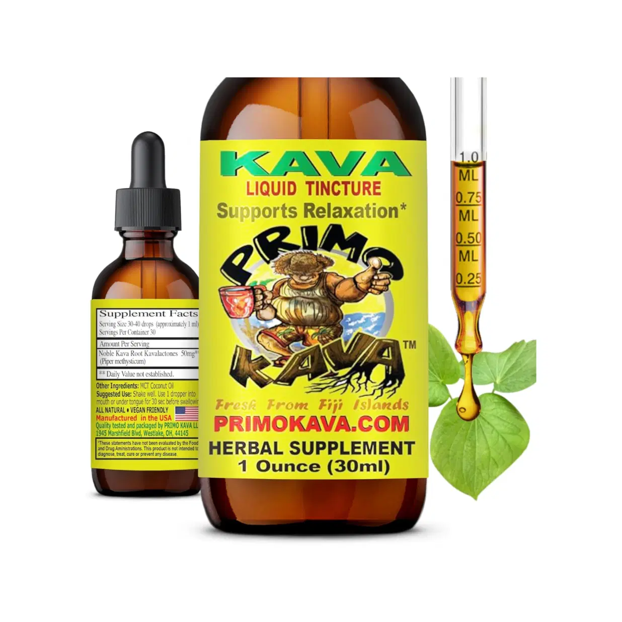 Drops | Natural Kava from Fiji | Fast Acting Kava Root Extract for Calming & Relaxation | 50 mg Potent Kavalactones | 1 oz