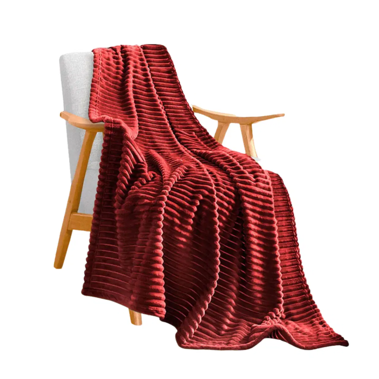 SOGA 2X Burgundy Throw Blanket Warm Cozy Striped Pattern Thin Flannel Coverlet Fleece Bed Sofa Comforter