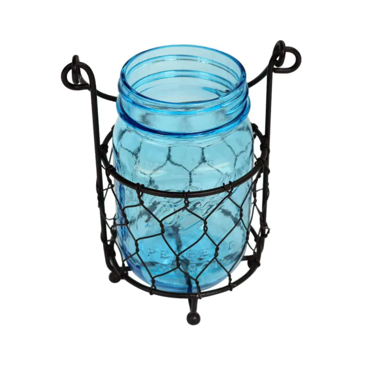 Single Pint Jar Caddy with Chicken Wire for Hanging or Carrying One Mason Jar