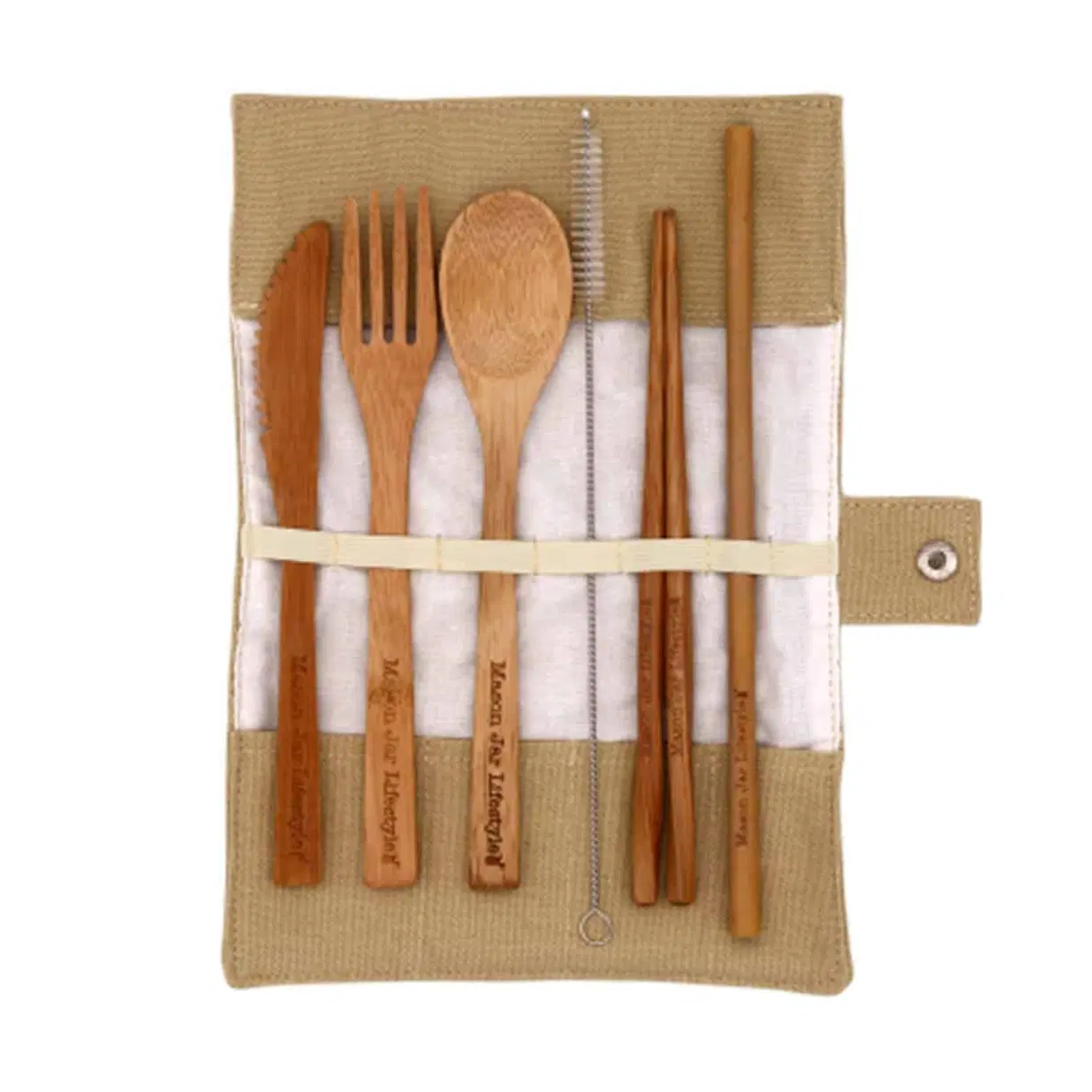 Travel Bamboo Utensil Set With Cotton Roll-Up Carrying Case