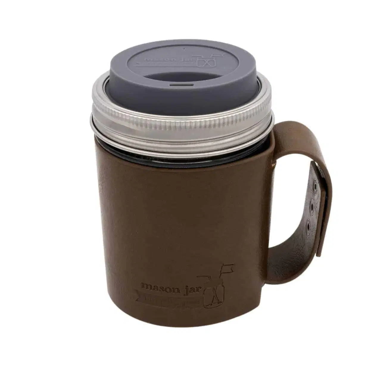Faux Leather Sleeve with Handle / Travel Mug for Wide Mouth Pint Mason Jars