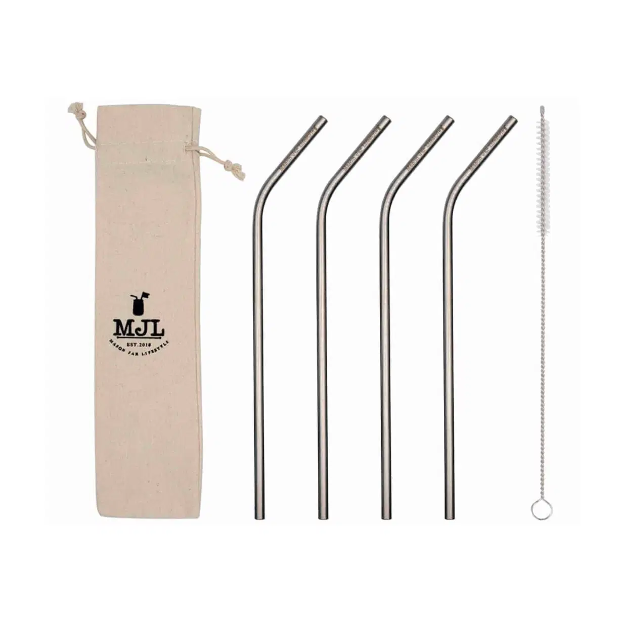Long Thin Bent Stainless Steel Straw for Quart Mason Jars