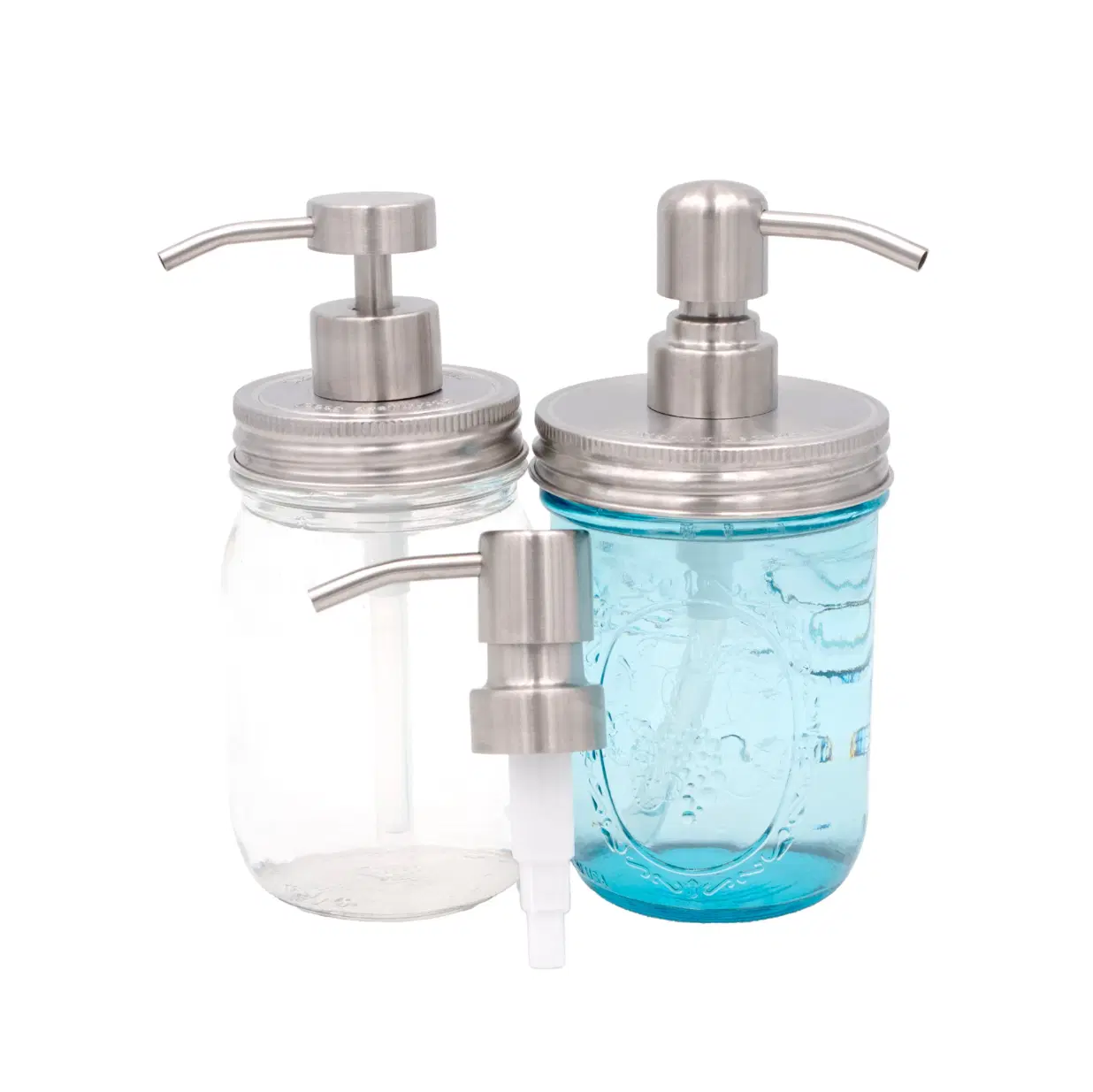 Satin / Brushed Finish Soap Pump Dispensers for Mason Jars