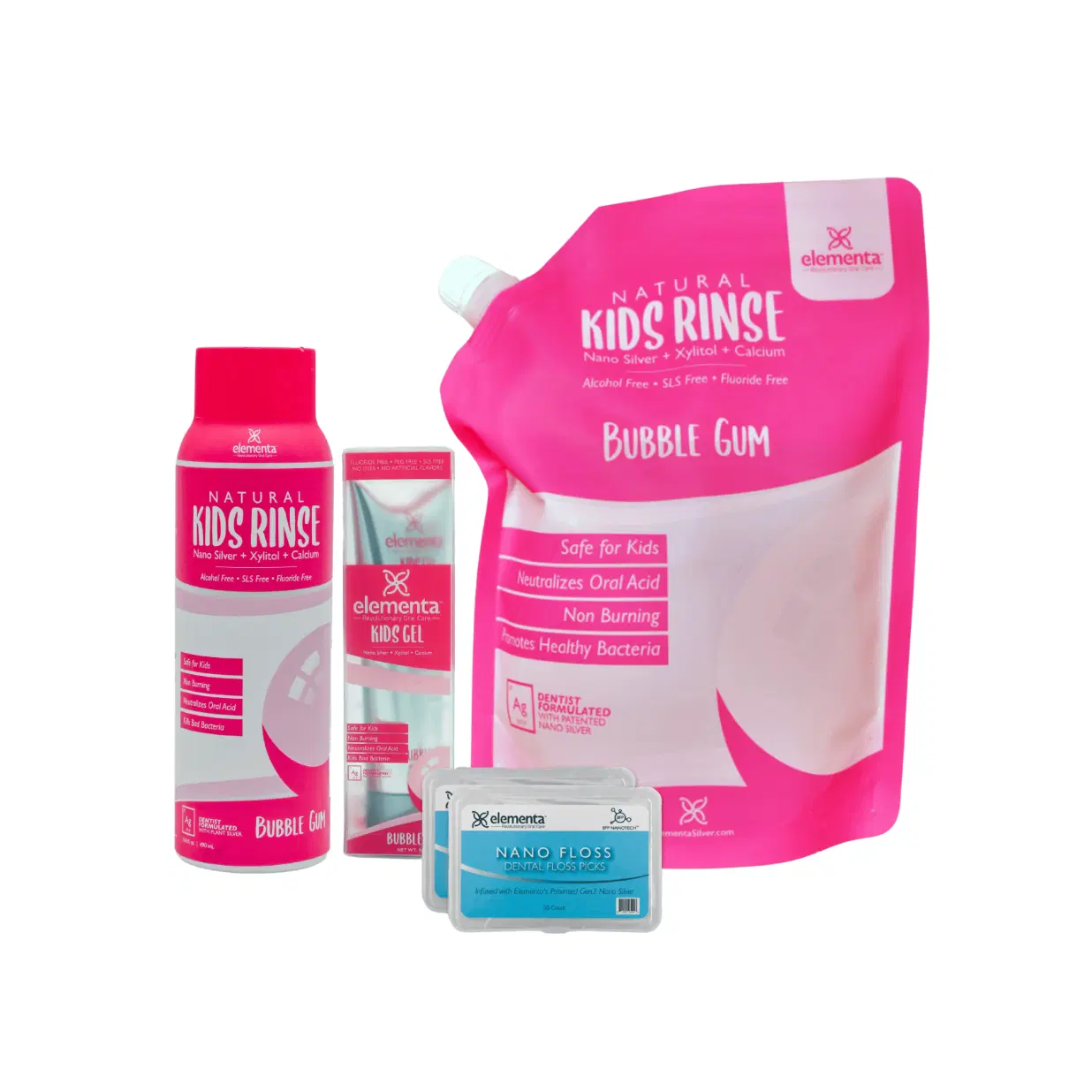 Elementa Essential Oral Care Bundle – Nano Silver Rinse, Tooth Gel, Refill & Nanofloss | Complete Daily Dental Kit