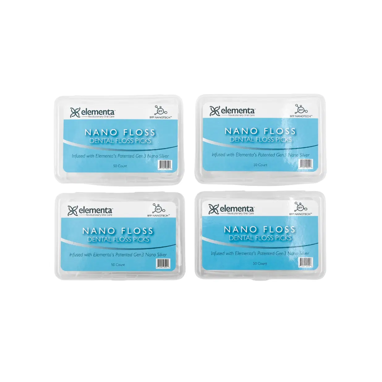 Elementa Silver Nano Dental Floss Picks - Patented Nano Silver Technology for Superior Plaque Removal, Strong, Shred-Resistant Monofilament, Portable, Ergonomic, Eco-Friendly Design, 50 Count