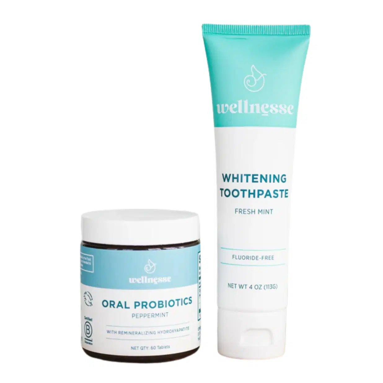 Wellnesse Natural Whitening Toothpaste + Oral Probiotic Set - Fluoride-Free, Fresh Breath Solution