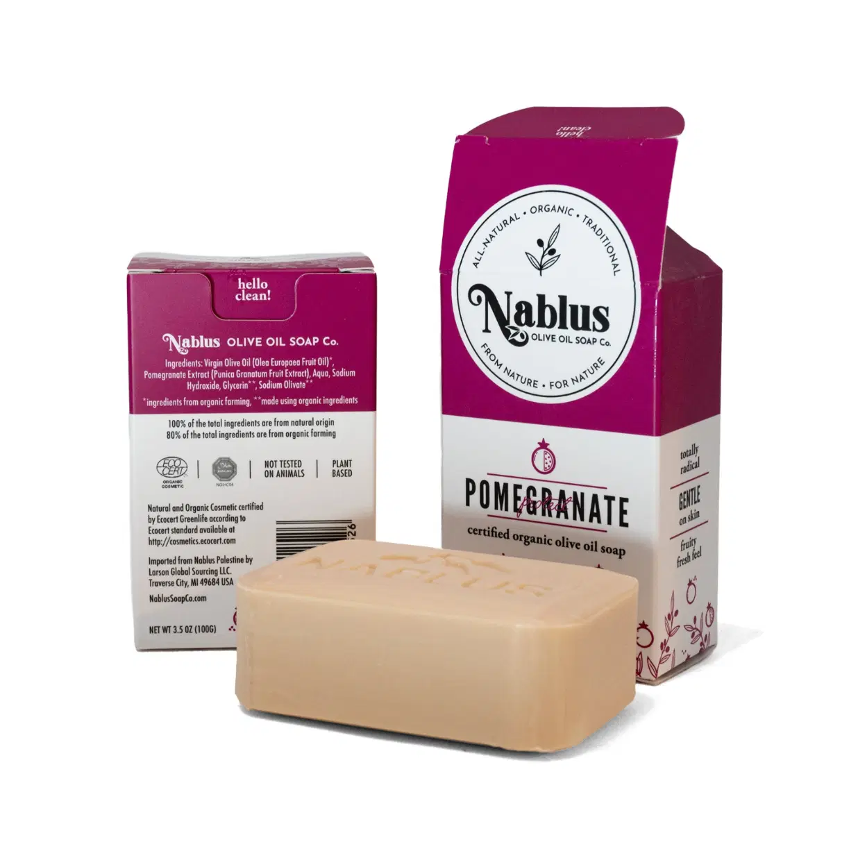 2 Packs Nablus 100% Certified: Organic Pomegranate Olive Oil Enriched with Goat’s Milk Soap Whole Body & Hair-Natural and Organic Cosmetic certified-Halal Certified Not Tested on Animals- For Men and Women