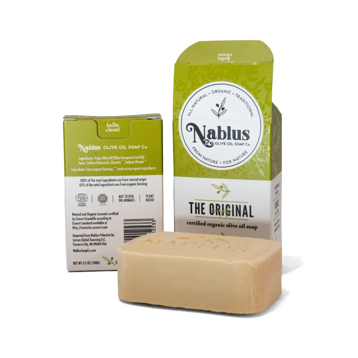 2PK Nablus 100% Certified Organic The Original Virgin Oil Soap Whole Body & Hair -Natural and Organic Cosmetic certified-Halal Certified Not Tested on Animals- Totally Vegan For Men and Women