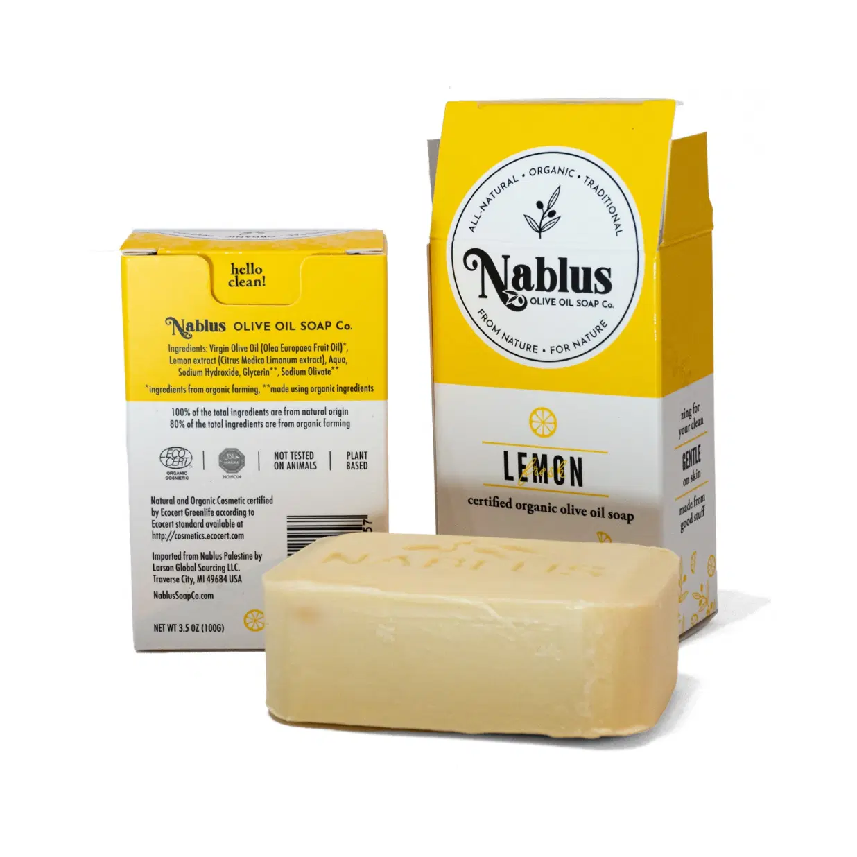 2 Pack Nablus 100% Certified Organic Lemon Olive Oil Enriched with Goat’s Milk Soap Whole Body & Hair -Natural and Organic Cosmetic certified-Halal Certified Not Tested on Animals- For Men and Women