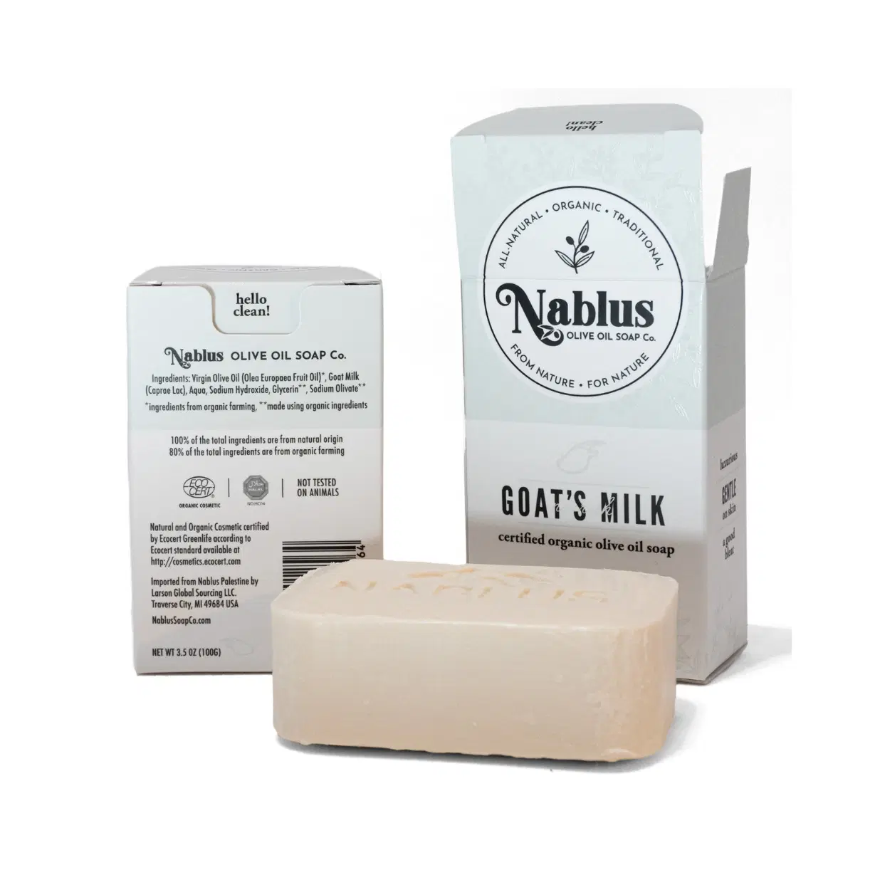 2 Pack Nablus 100% Certified Organic Virgin Olive Oil Enriched with Goat’s Milk Soap Whole Body & Hair -Natural and Organic Cosmetic certified-Halal Certified Not Tested on Animals- For Men and Women