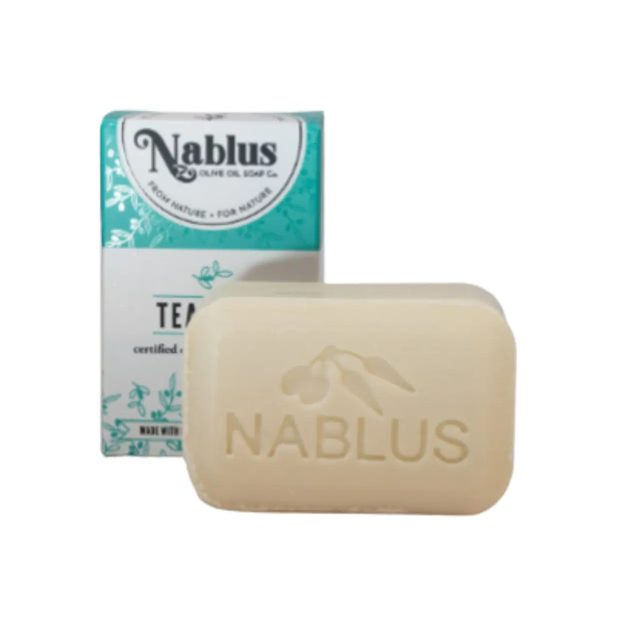 Nablus 100% Certified Organic Virgin Olive Oil & Tea Tree Soap Whole Body & Hair 3.5 oz. (1 Bar) -Natural and Organic Cosmetic certified-Halal Certified Not Tested on Animals- Totally Vegan For Men and Women