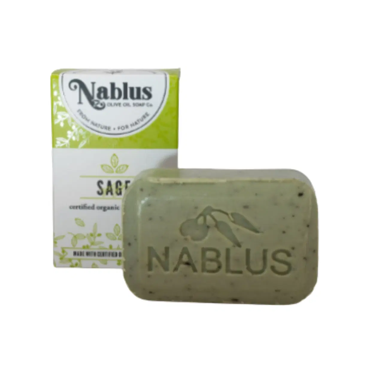 Nablus 100% Certified Organic Virgin Olive Oil & Sage Soap Whole Body & Hair 3.5 oz. (1 Bar) -Natural and Organic Cosmetic certified-Halal Certified Not Tested on Animals- Totally Vegan For Men and Women