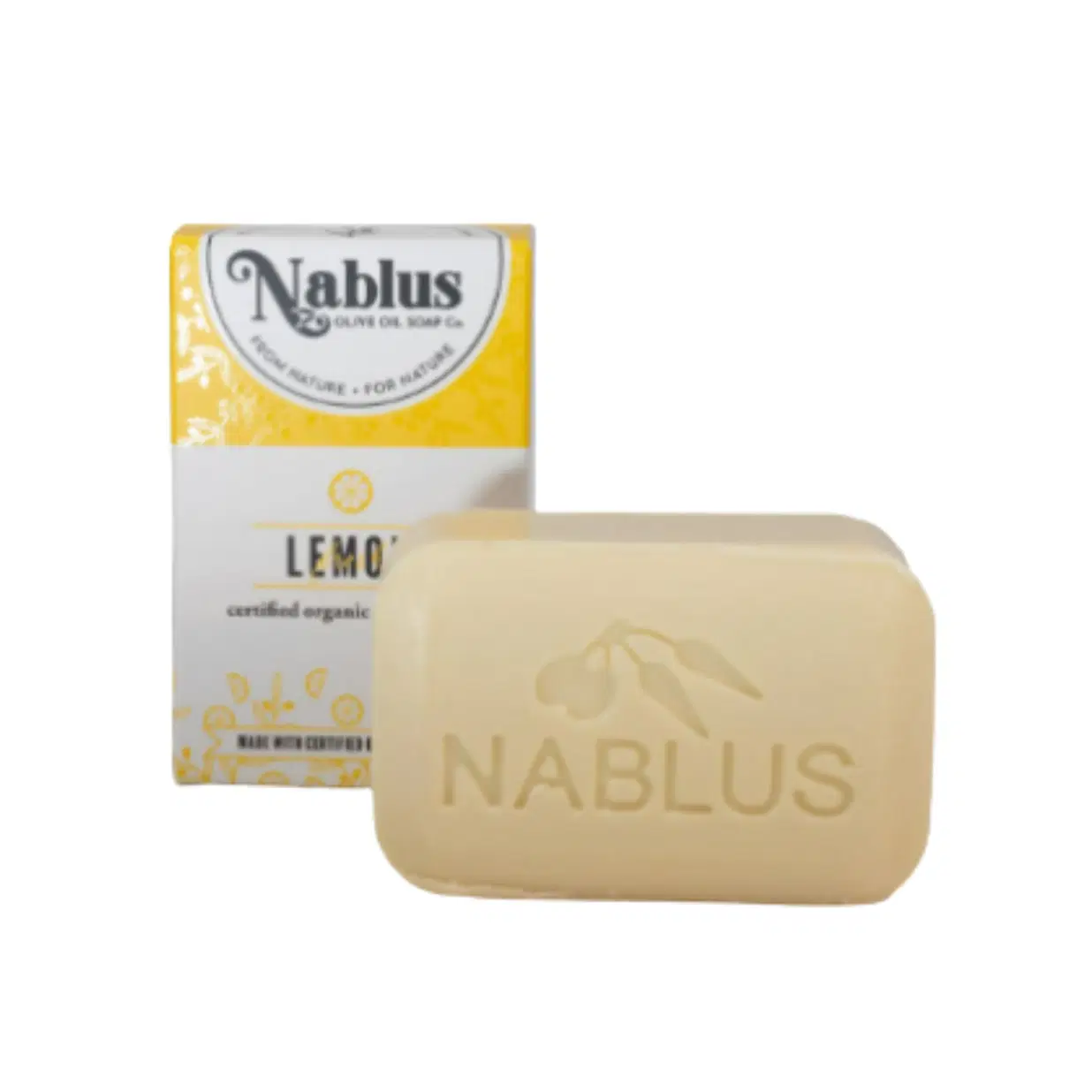 Nablus 100% Certified Organic Virgin Olive Oil & Lemon Soap Whole Body & Hair 3.5 oz. (1 Bar) -Natural and Organic Cosmetic certified-Halal Certified Not Tested on Animals- Totally Vegan For Men and Women