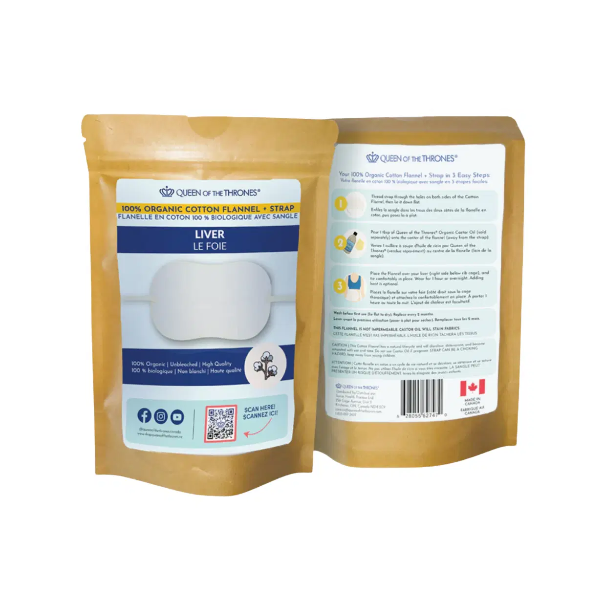 Organic Cotton Castor Oil Pack for Liver with Adjustable Strap – 100% Organic & Traditional Design