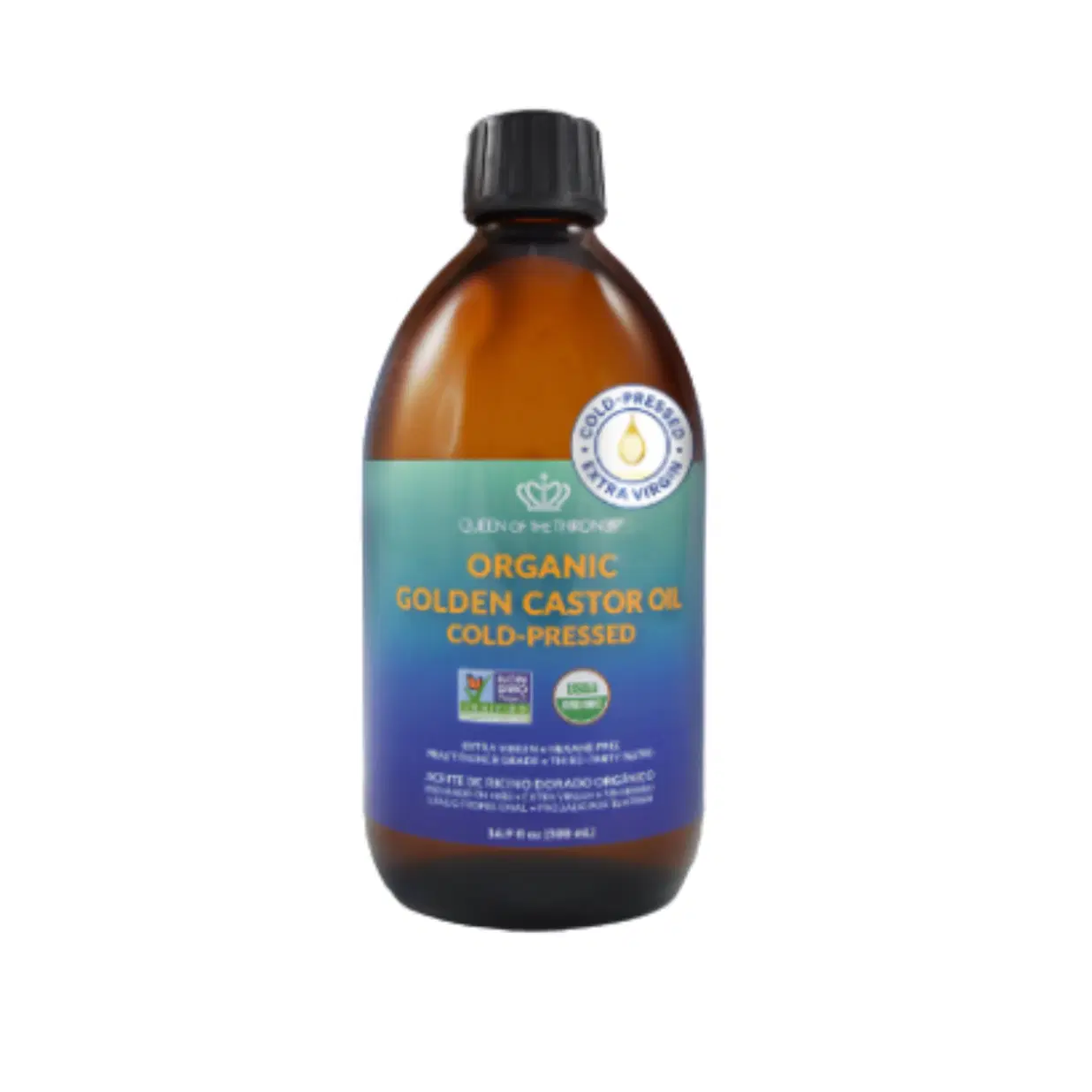 QUEEN OF THE THRONES Organic Golden Castor Oil - 16.9oz | 100% Pure & COLD PRESSED for Hair, Skin & Nails | Hexane Free | USDA Certified