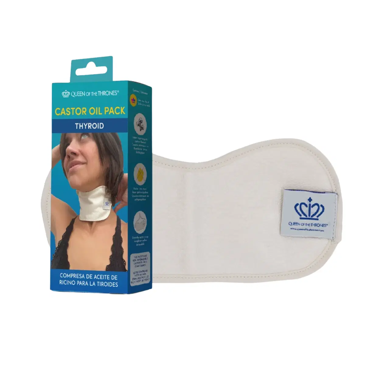 Castor Oil Pack for Thyroid - Heatless, Less-Mess, Reusable - Organic Cotton Flannel, Comfort Fit, Soft Straps & Naturopathic Doctor Designed