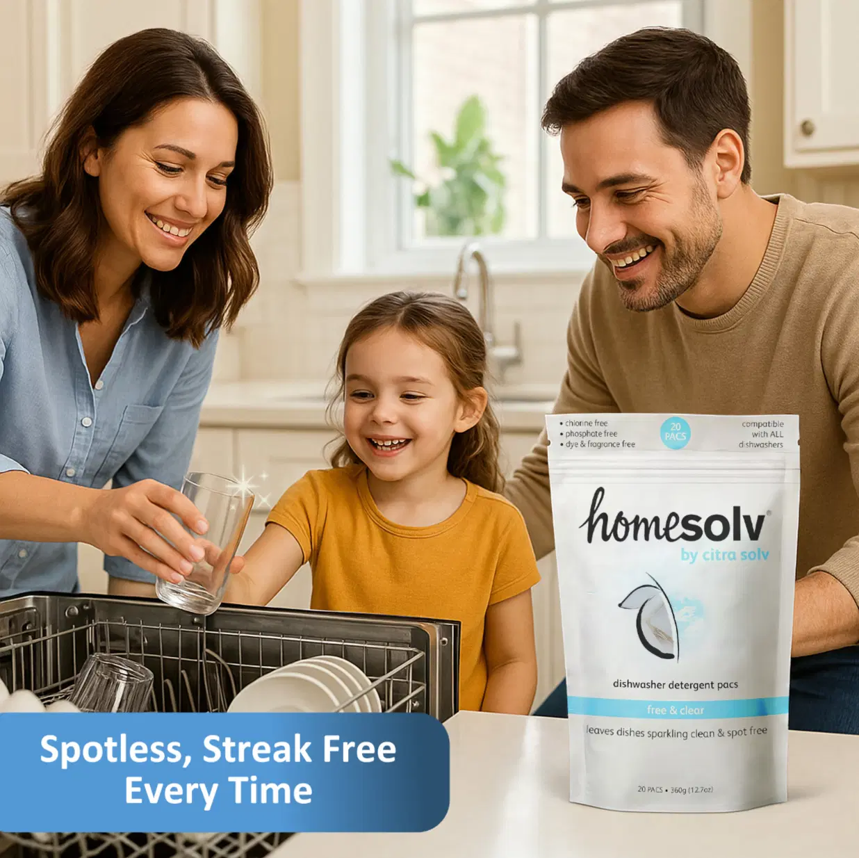 Citra Solv HomeSolv Automatic Dishwasher Pacs | Natural Citrus, Biodegradable & Residue-Free Clean (20 Pacs)