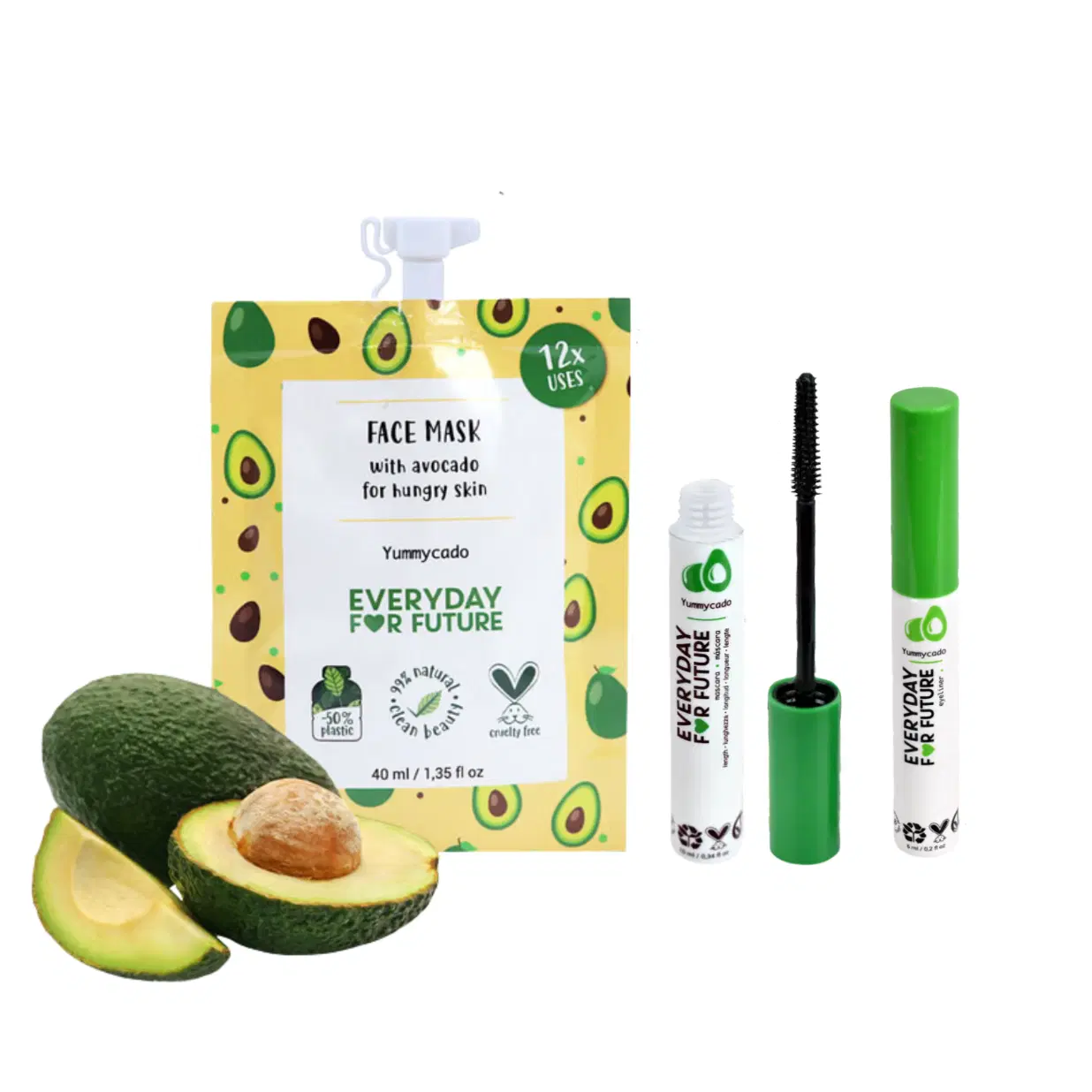 Avocado Radiance Bundle: Nourishing Avocado Face Mask, Avocado Eyeliner, Lengthening Avocado Mascara
