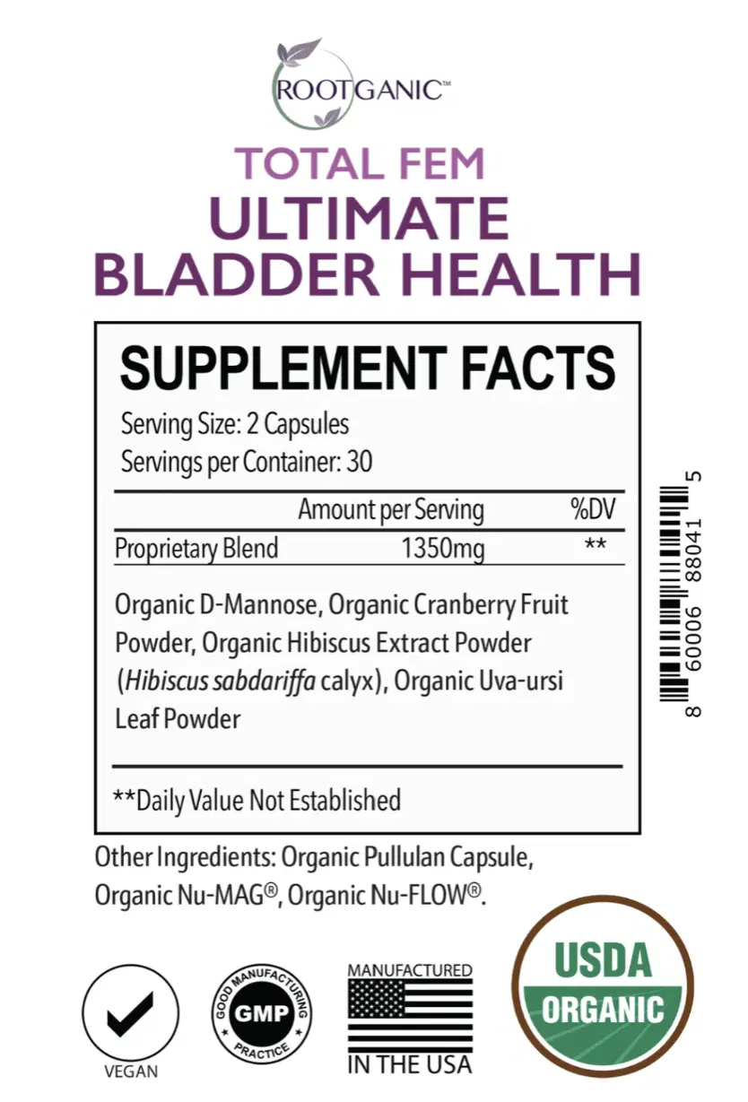 Total Fem Ultimate Bladder Health – D‑Mannose, Cranberry, Hibiscus & Uva Ursi for Urinary Tract Support & Leak Control
