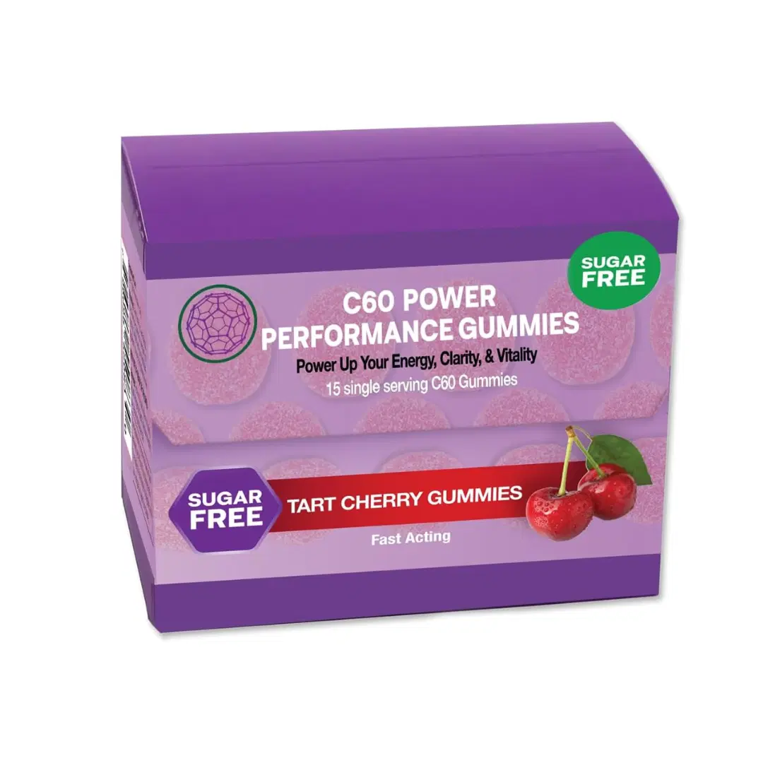 C60 Power Gummies, 1 Box of 15 Servings Sugar-Free Tart Cherry - 99.99% Pure, Sublimated C60Carbon Fullerenes and Organic Coconut Oil, Made in The USA, Supports Energy & Mental Clarity