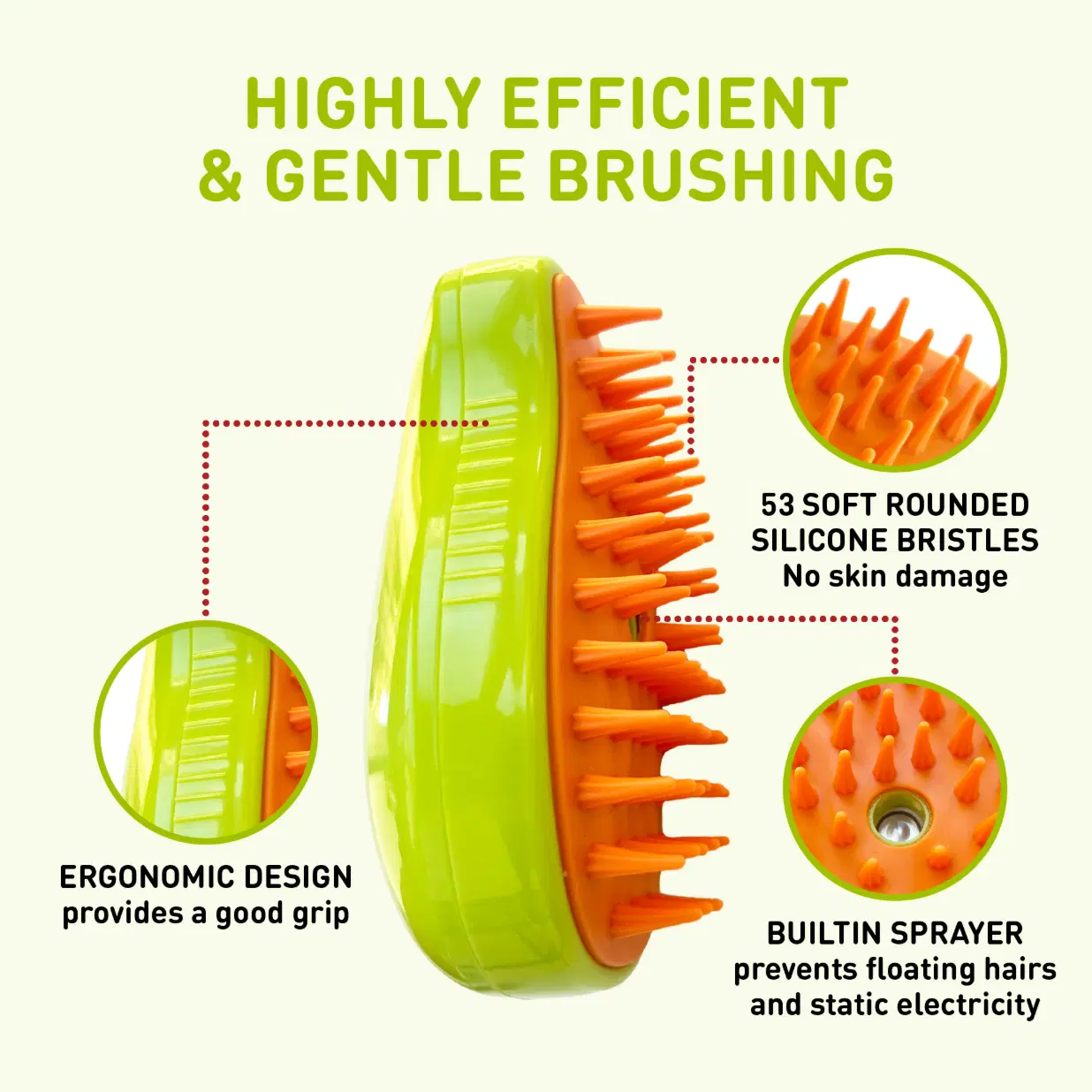 Steam Brush- Easy Grooming for Dogs & Cats | Removes Loose Hair | Untangles Knots | Reduces Static and Restores Shine for Long & Short Coats yellow