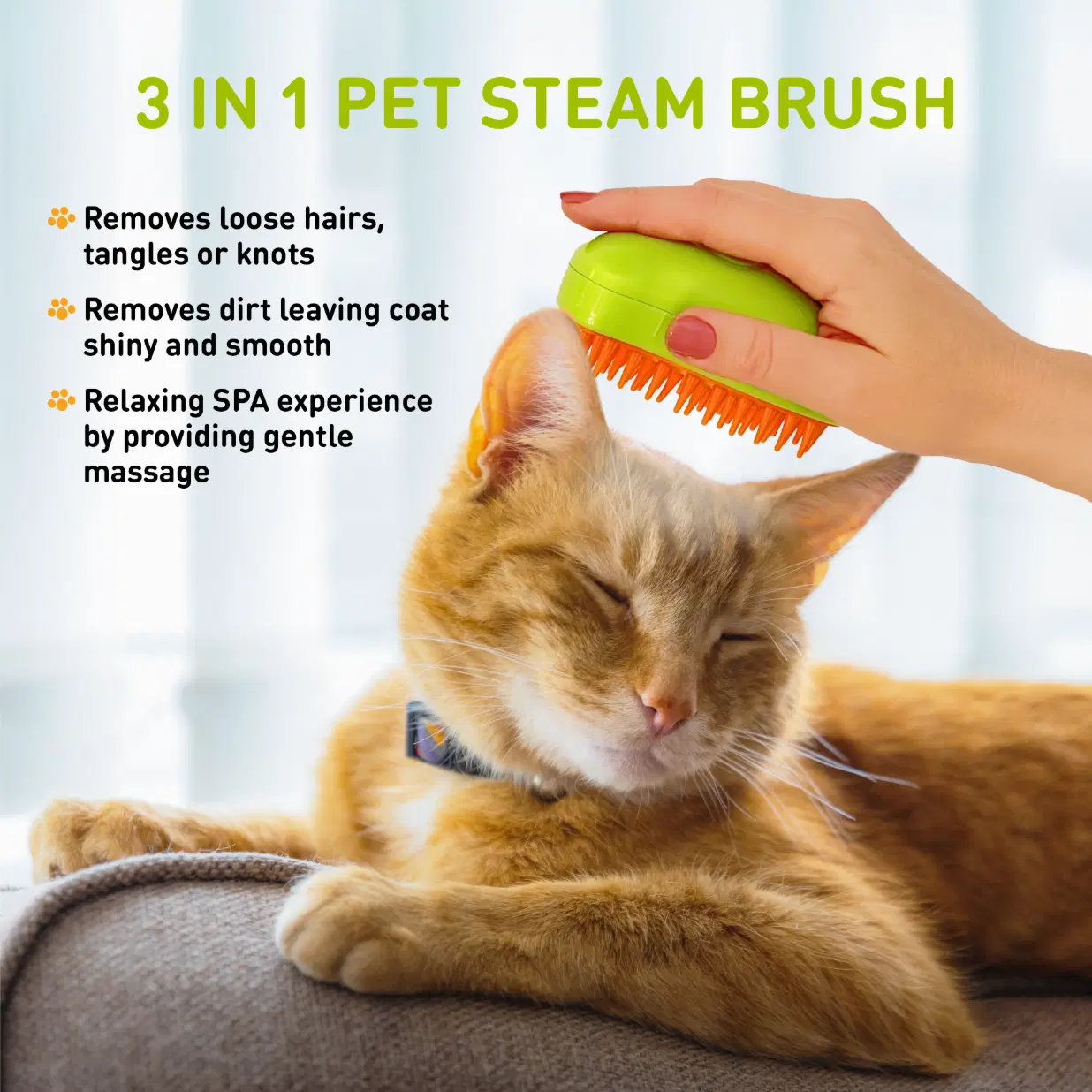 Steam Brush- Easy Grooming for Dogs & Cats | Removes Loose Hair | Untangles Knots | Reduces Static and Restores Shine for Long & Short Coats yellow