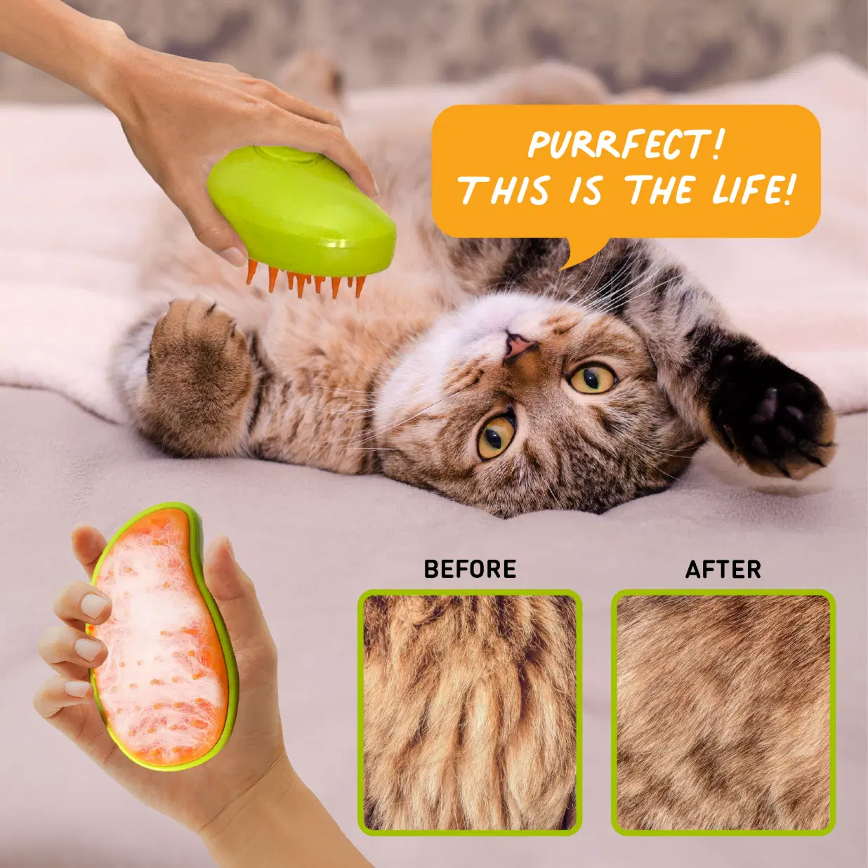 Steam Brush- Easy Grooming for Dogs & Cats | Removes Loose Hair | Untangles Knots | Reduces Static and Restores Shine for Long & Short Coats yellow