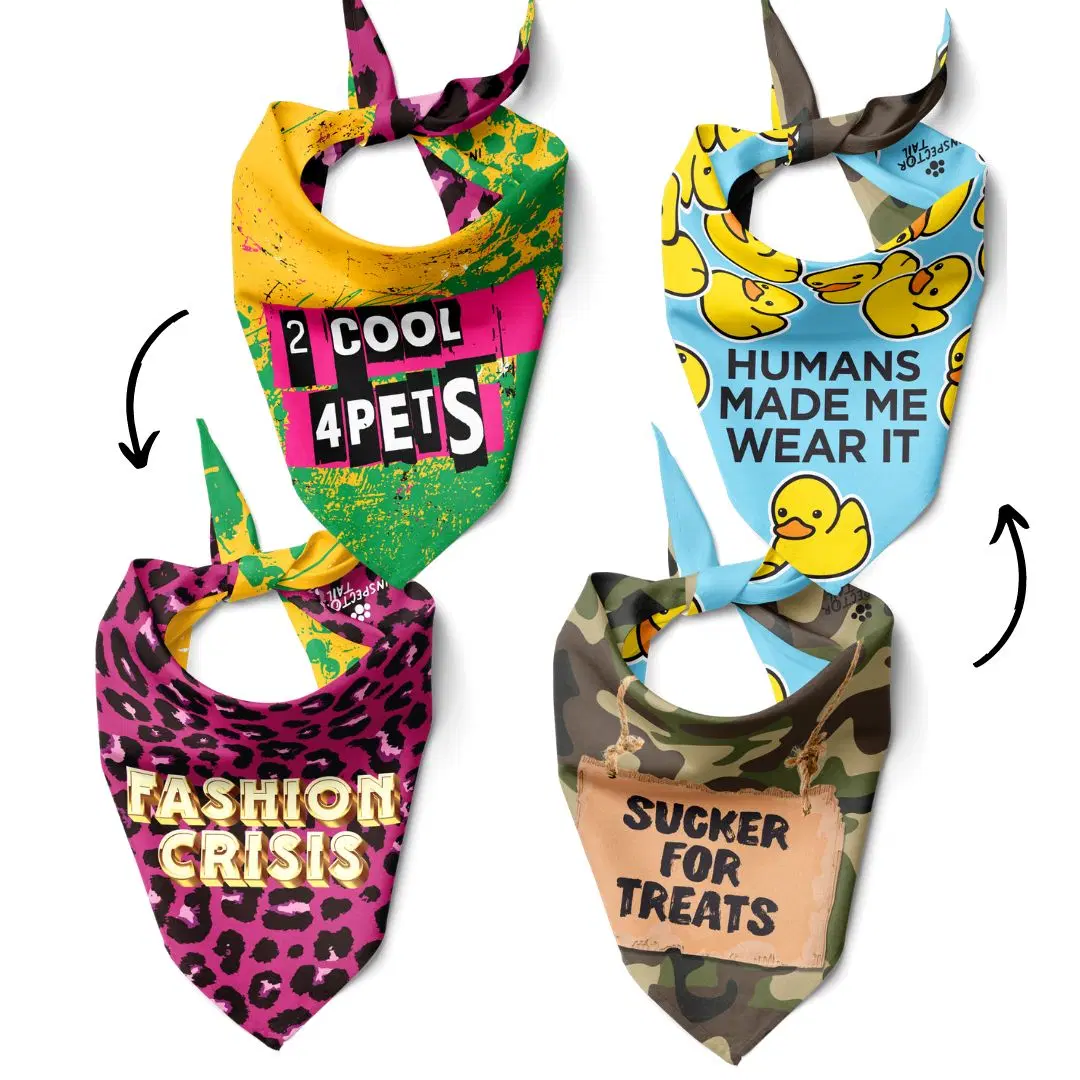 2 Reversible Dog Bandanas – 4 Playful Patterns for Cool, Funny and Instagram-Ready Dogs