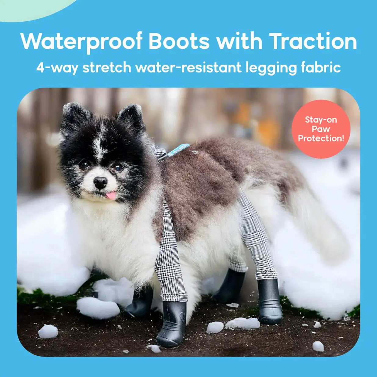 Walkee Paws Suspender Dog Boot Leggings - CLASSIC | Protects from Snow, Snowmelt Chemicals, Rain, Mud, Dirt, and Germs | Non-slip Grippies Provides Traction | Waterproof Dog Rain Boots & Snow Boots | Connected to water-resistant leggings | Full leg coverage