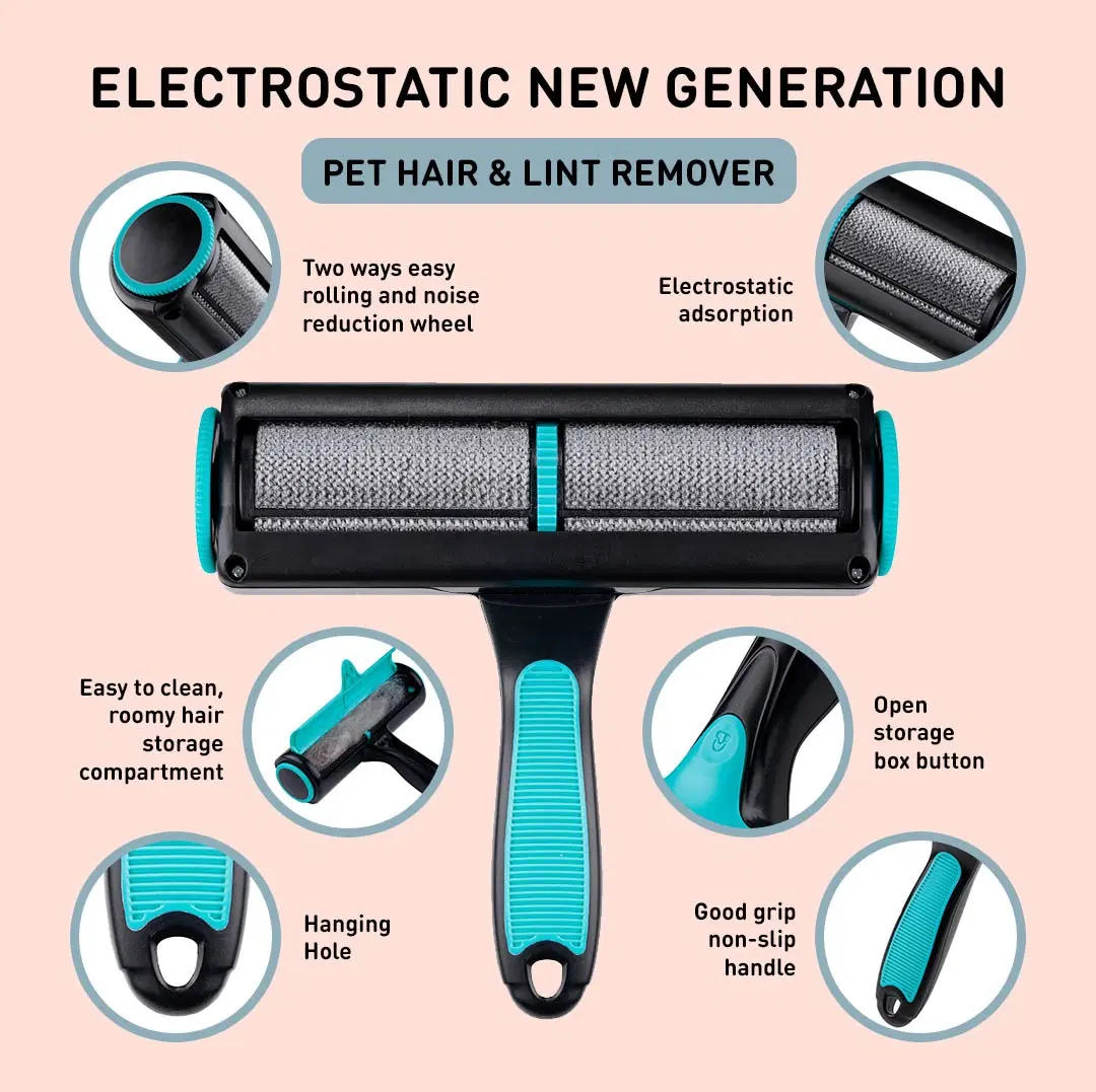 Pet Hair Remover Roller + 2 FREE Drain Hair Catchers | Reusable Fur & Lint Cleaner for Couch, Bedding, Clothes & Car | Shower & Sink Clog Protector