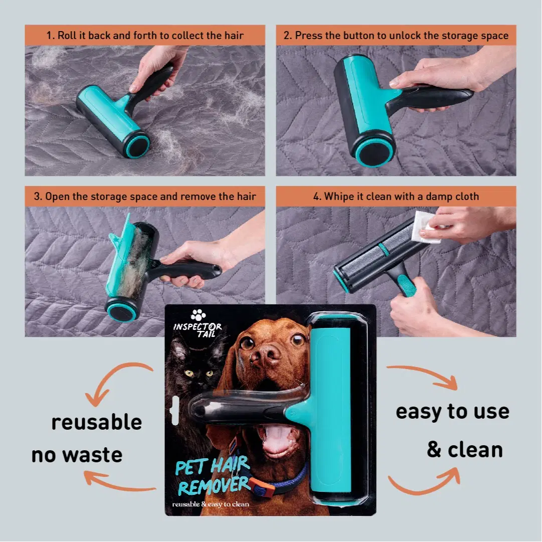 Pet Hair Remover Roller + 2 FREE Drain Hair Catchers | Reusable Fur & Lint Cleaner for Couch, Bedding, Clothes & Car | Shower & Sink Clog Protector