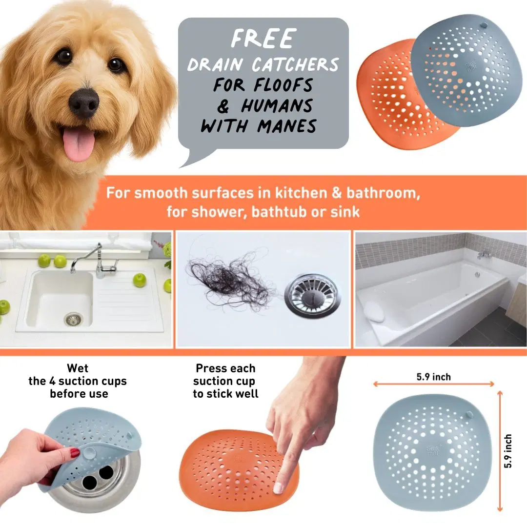 Pet Hair Remover Roller + 2 FREE Drain Hair Catchers | Reusable Fur & Lint Cleaner for Couch, Bedding, Clothes & Car | Shower & Sink Clog Protector
