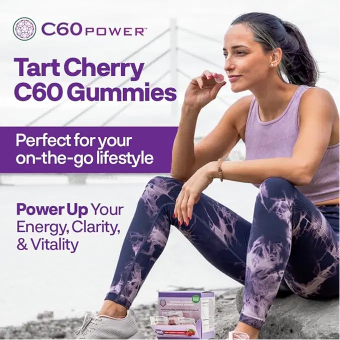 C60 Power Gummies, 1 Box Sugar Free Tart Cherry - 99.99% Pure, Sublimated C60Carbon Fullerenes and Organic Coconut Oil, Made in The USA, Supports Energy & Mental Clarity (30 Count)