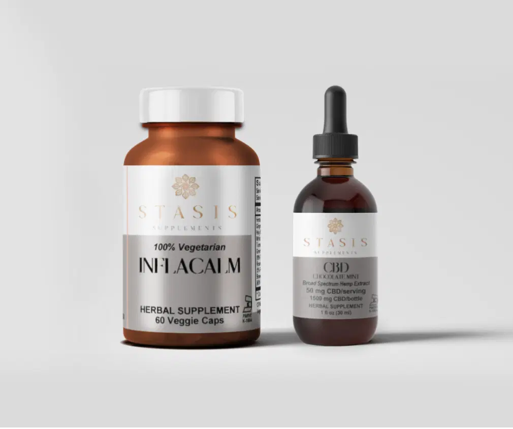 Stasis Supplements Relief & Calm Bundle – InflaCalm (60 Caps) + Broad-Spectrum CBD Chocolate-Mint (1 fl oz) for Inflammation, Relaxation & Balanced Wellness